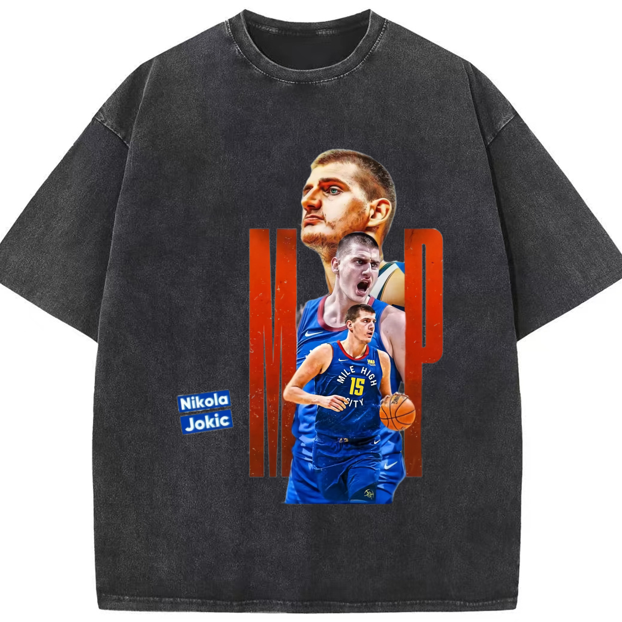 Nikola Jokić Nuggets mvp T-shirt - Washed Vintage Look 230g Cotton Oversized T-Shirt With Front Heat Transfer Print – Soft, Lightweight, Stylish Fit – Comfortable Casual Wear For Sports & Everyday Use