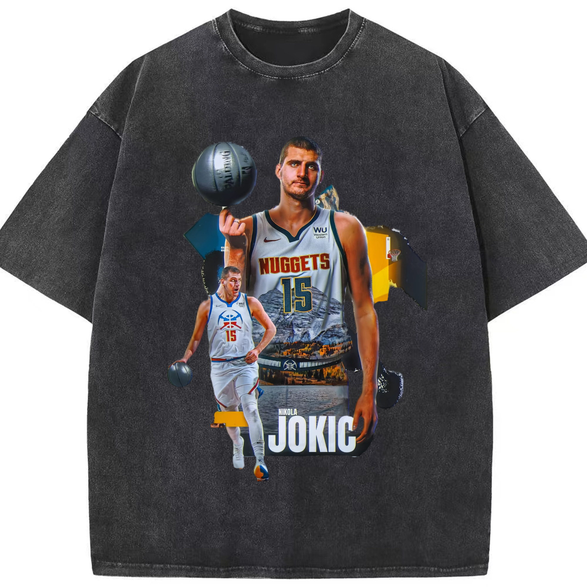 Nikola Jokic #15 Jersey T-shirt - Washed Vintage Look 230g Cotton Oversized T-Shirt With Front Heat Transfer Print – Soft, Lightweight, Stylish Fit – Comfortable Casual Wear For Sports & Everyday Use