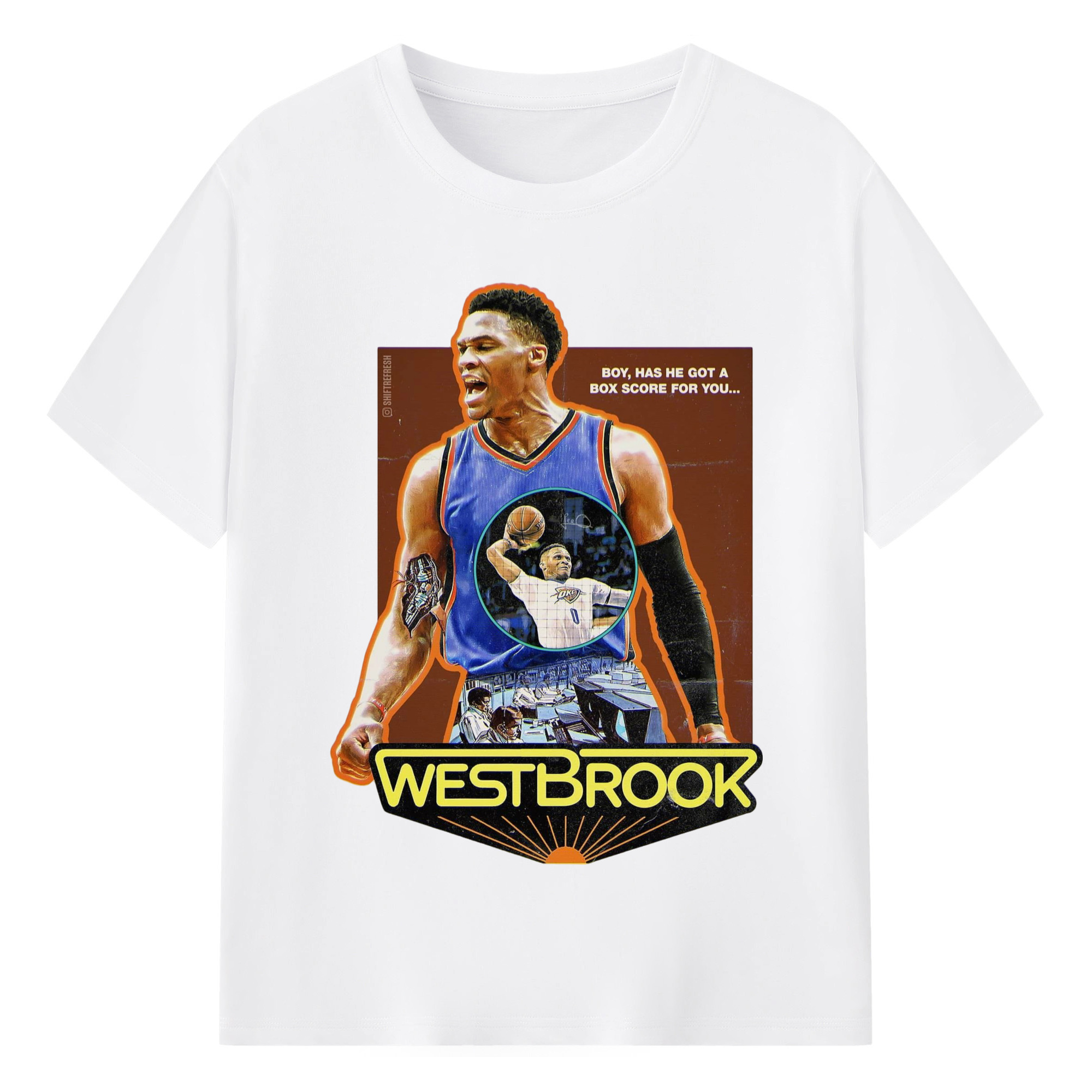 OKC russell westbrook Slam Dunk Roar  T‑shirt - 180g Cotton T-Shirt With Front Heat Transfer Print – Soft, Lightweight, Fitted Design – Comfortable Casual Wear For Sports & Everyday Use