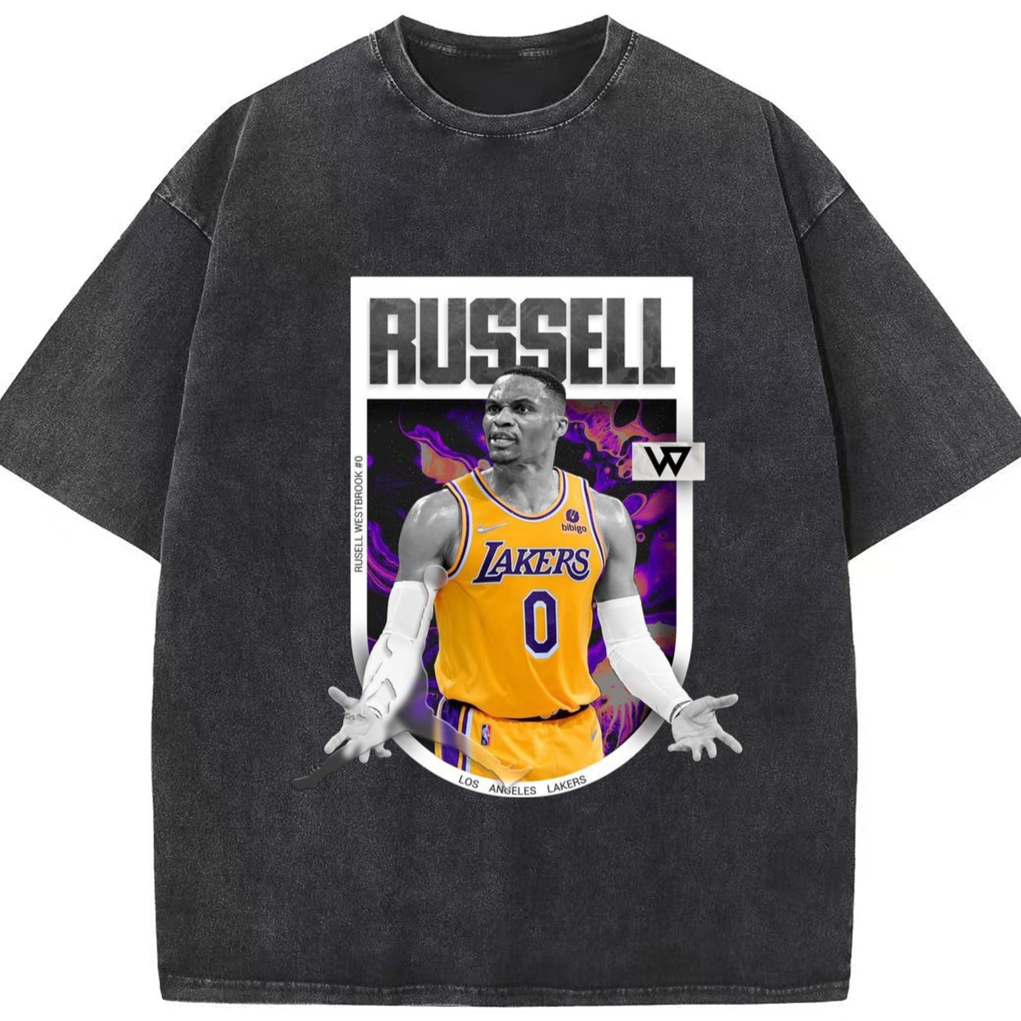 Russell westbrook Lakers palms up t shirt - Washed Vintage Look 230g Cotton Oversized T-Shirt With Front Heat Transfer Print – Soft, Lightweight, Stylish Fit – Comfortable Casual Wear For Sports & Everyday Use