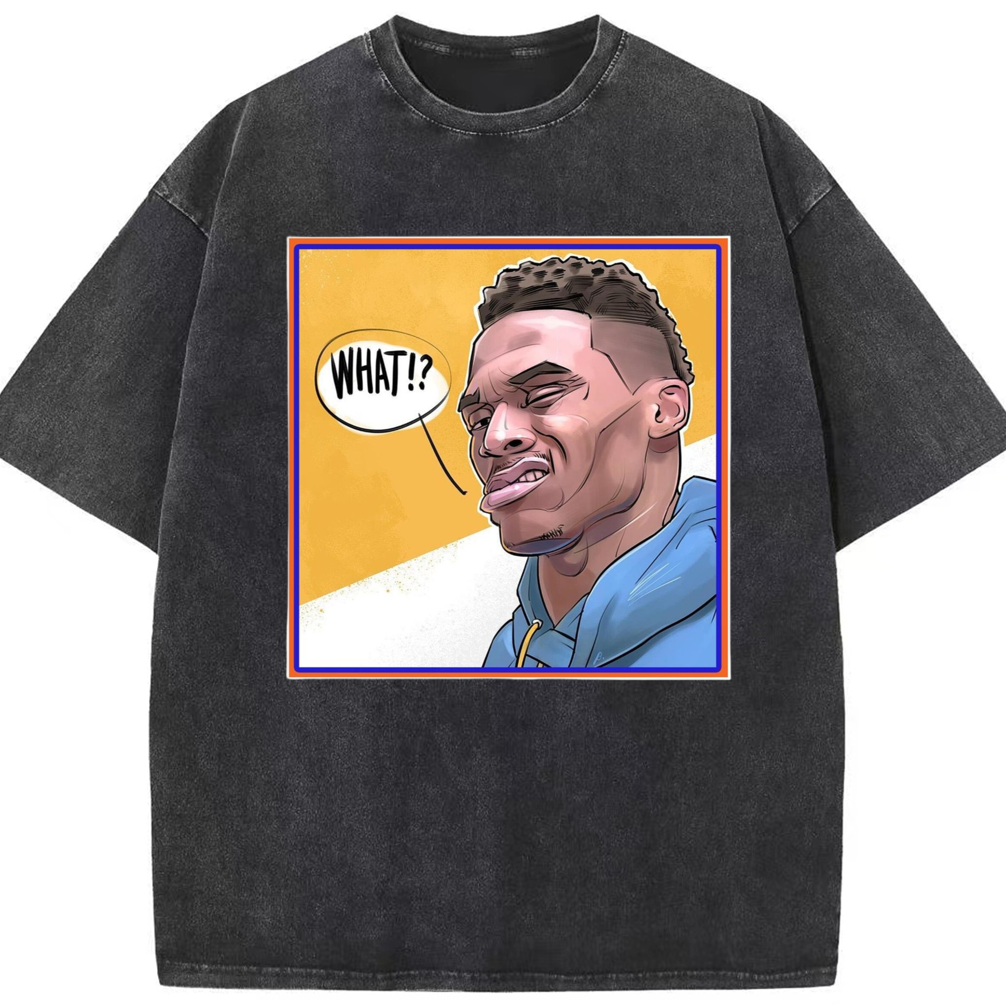 Russell Westbrook Doubtful expression graphic T‑Shirt - Washed Vintage Look 230g Cotton Oversized T-Shirt With Front Heat Transfer Print – Soft, Lightweight, Stylish Fit – Comfortable Casual Wear For Sports & Everyday Use