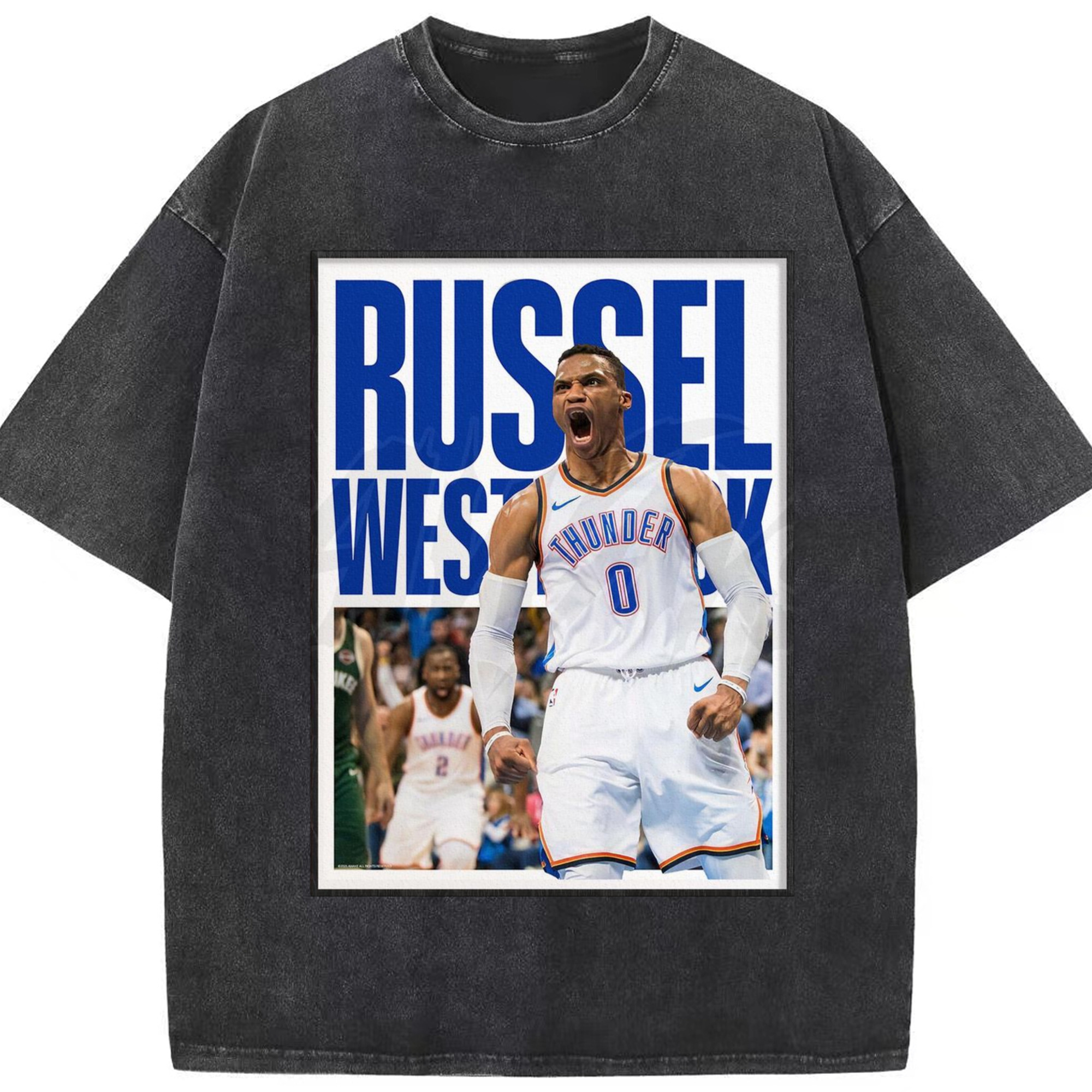 Russell Westbrook triple-double RoarT‑shirt - Washed Vintage Look 230g Cotton Oversized T-Shirt With Front Heat Transfer Print – Soft, Lightweight, Stylish Fit – Comfortable Casual Wear For Sports & Everyday Use