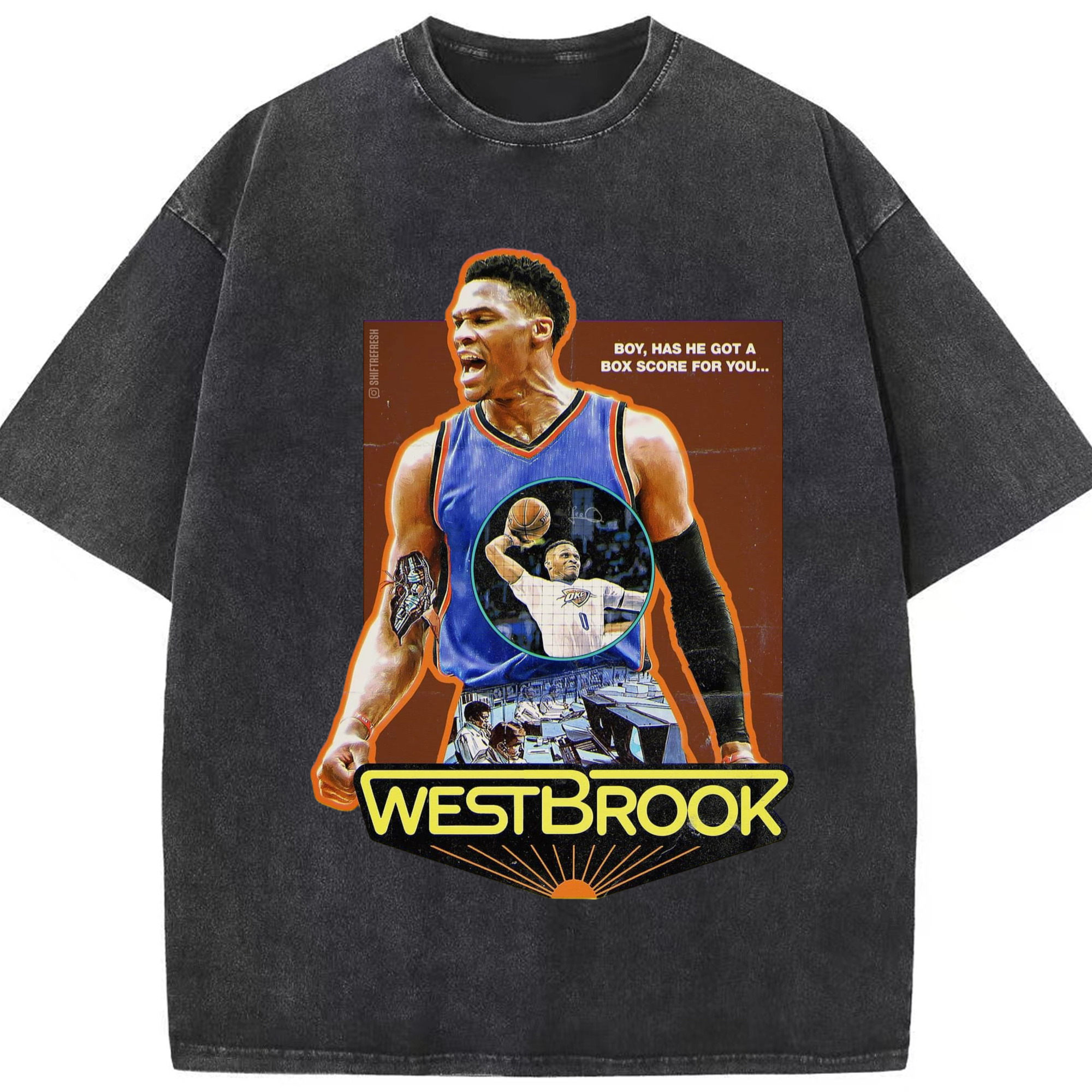 OKC russell westbrook Slam Dunk Roar  T‑shirt - Washed Vintage Look 230g Cotton Oversized T-Shirt With Front Heat Transfer Print – Soft, Lightweight, Stylish Fit – Comfortable Casual Wear For Sports & Everyday Use