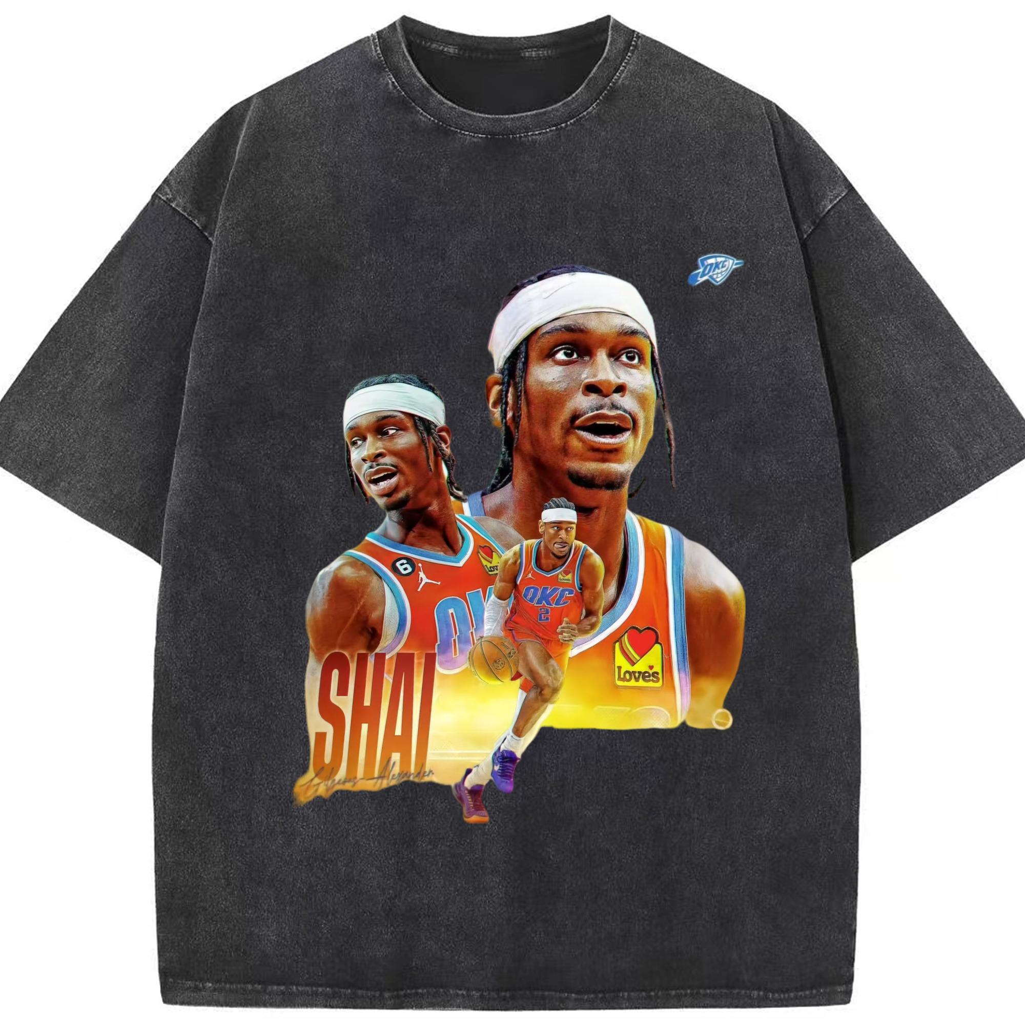Shai Gilgeous-Alexander OKC#2 T-shirt - Washed Vintage Look 230g Cotton Oversized T-Shirt With Front Heat Transfer Print – Soft, Lightweight, Stylish Fit – Comfortable Casual Wear For Sports & Everyday Use