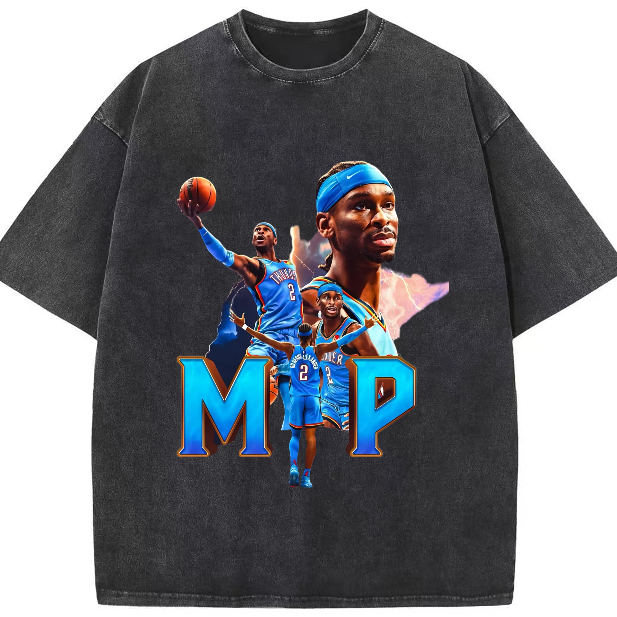 Shai Gilgeous-Alexander mvp T-shirt - Washed Vintage Look 230g Cotton Oversized T-Shirt With Front Heat Transfer Print – Soft, Lightweight, Stylish Fit – Comfortable Casual Wear For Sports & Everyday Use