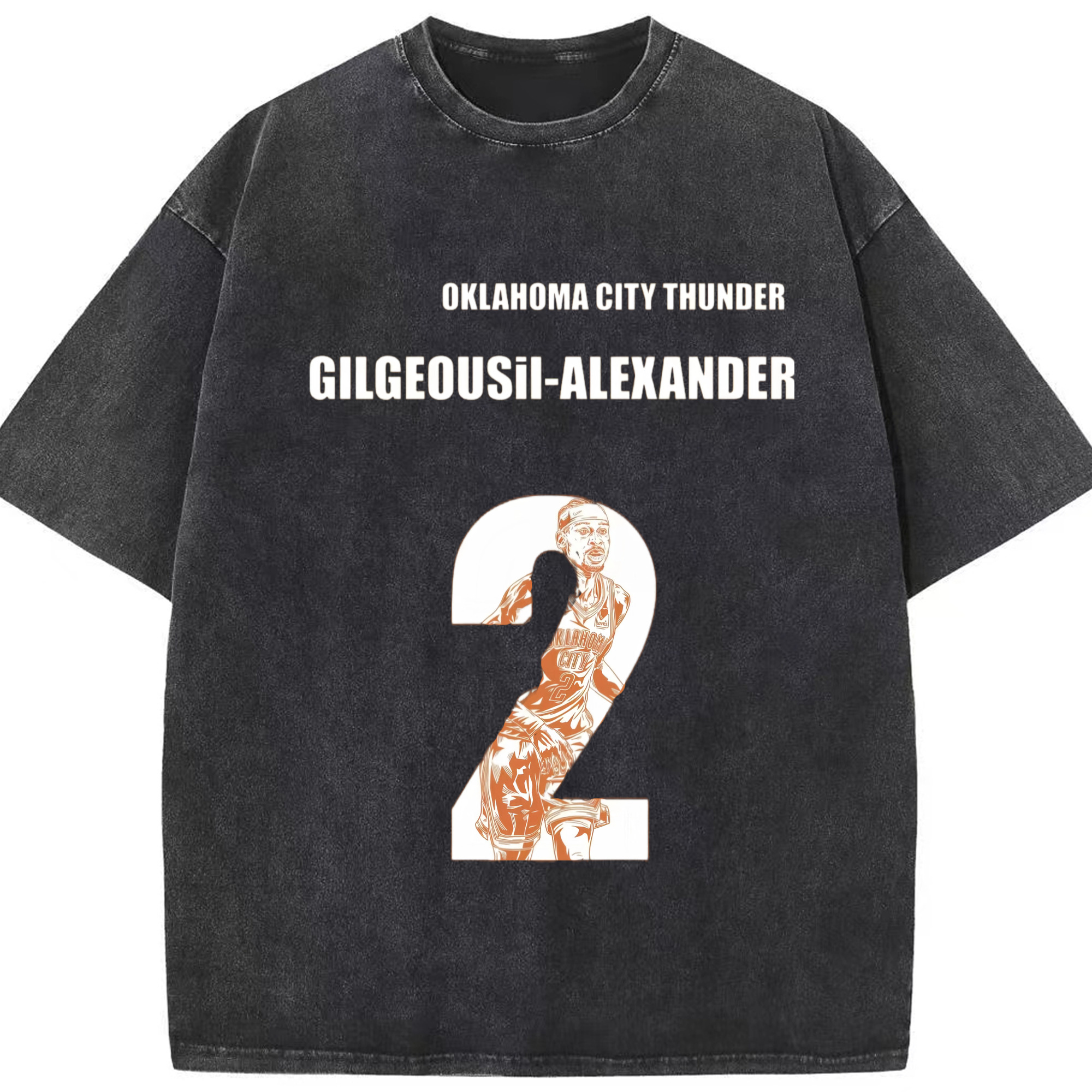 Shai Gilgeous-Alexander #2 graphic T‑Shirt - Washed Vintage Look 230g Cotton Oversized T-Shirt With Front Heat Transfer Print – Soft, Lightweight, Stylish Fit – Comfortable Casual Wear For Sports & Everyday Use