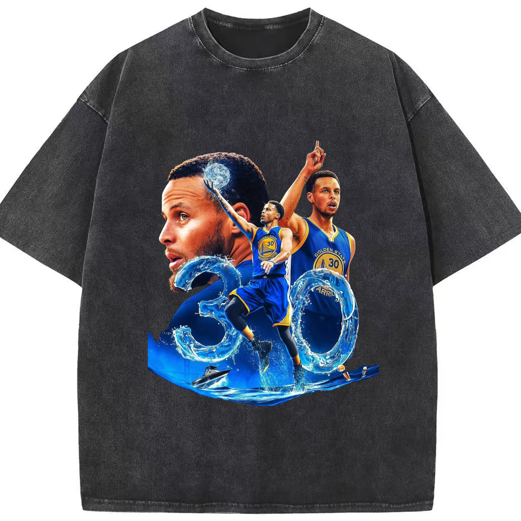 Splash Brothers Curry T-shirt - Washed Vintage Look 230g Cotton Oversized T-Shirt With Front Heat Transfer Print – Soft, Lightweight, Stylish Fit – Comfortable Casual Wear For Sports & Everyday Use
