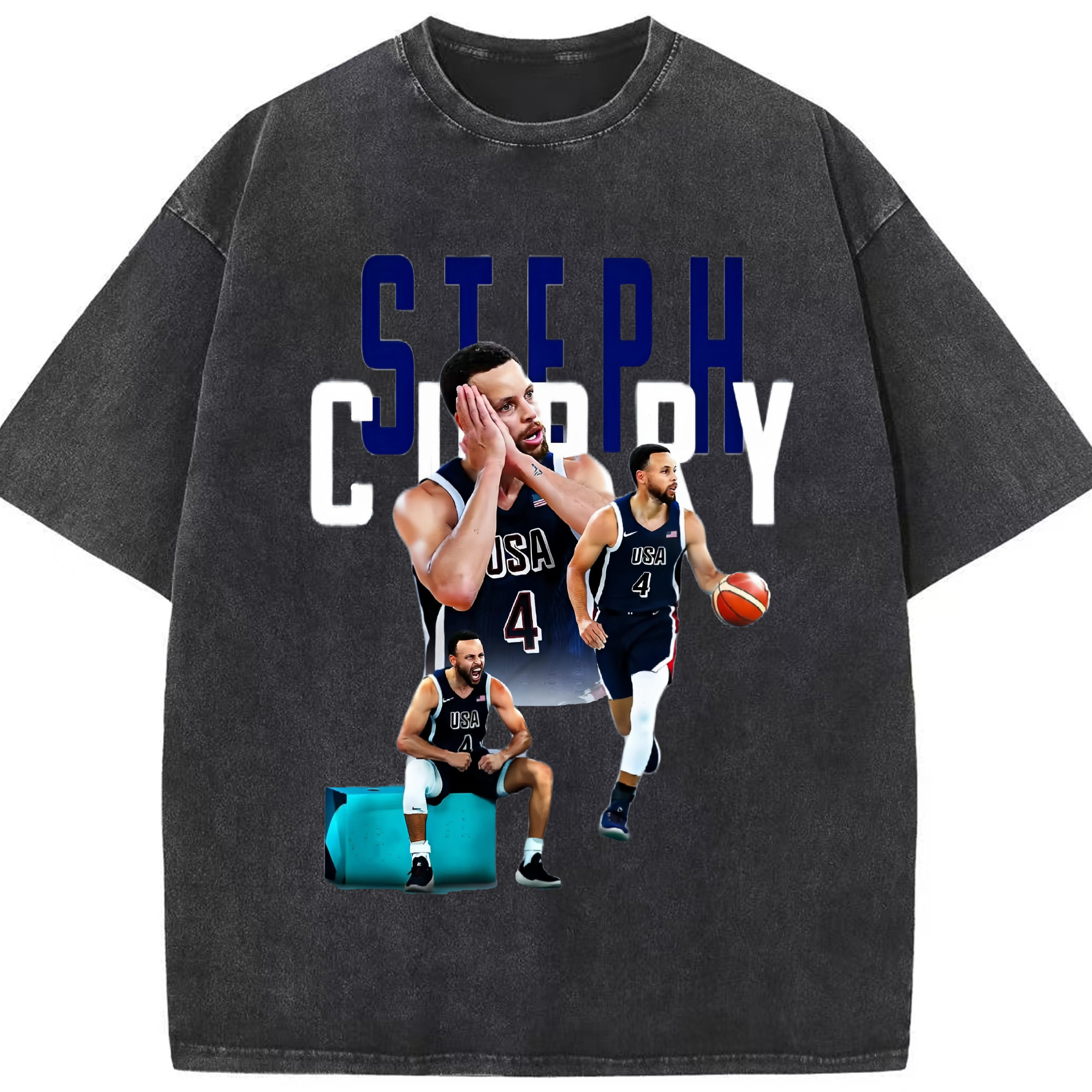Stephen Curry usa night！night！T-shirt - Washed Vintage Look 230g Cotton Oversized T-Shirt With Front Heat Transfer Print – Soft, Lightweight, Stylish Fit – Comfortable Casual Wear For Sports & Everyday Use