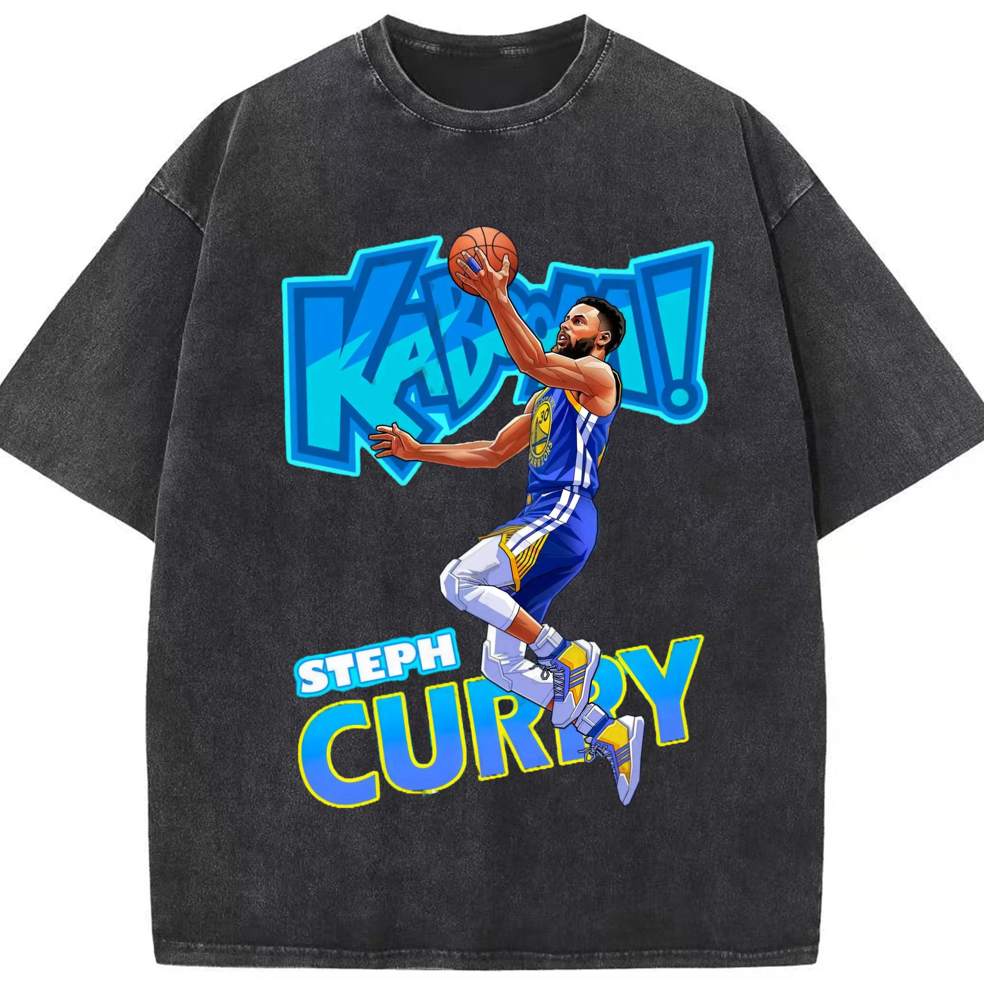 Stephen Curry Comic style - Washed Vintage Look 230g Cotton Oversized T-Shirt With Front Heat Transfer Print – Soft, Lightweight, Stylish Fit – Comfortable Casual Wear For Sports & Everyday Use
