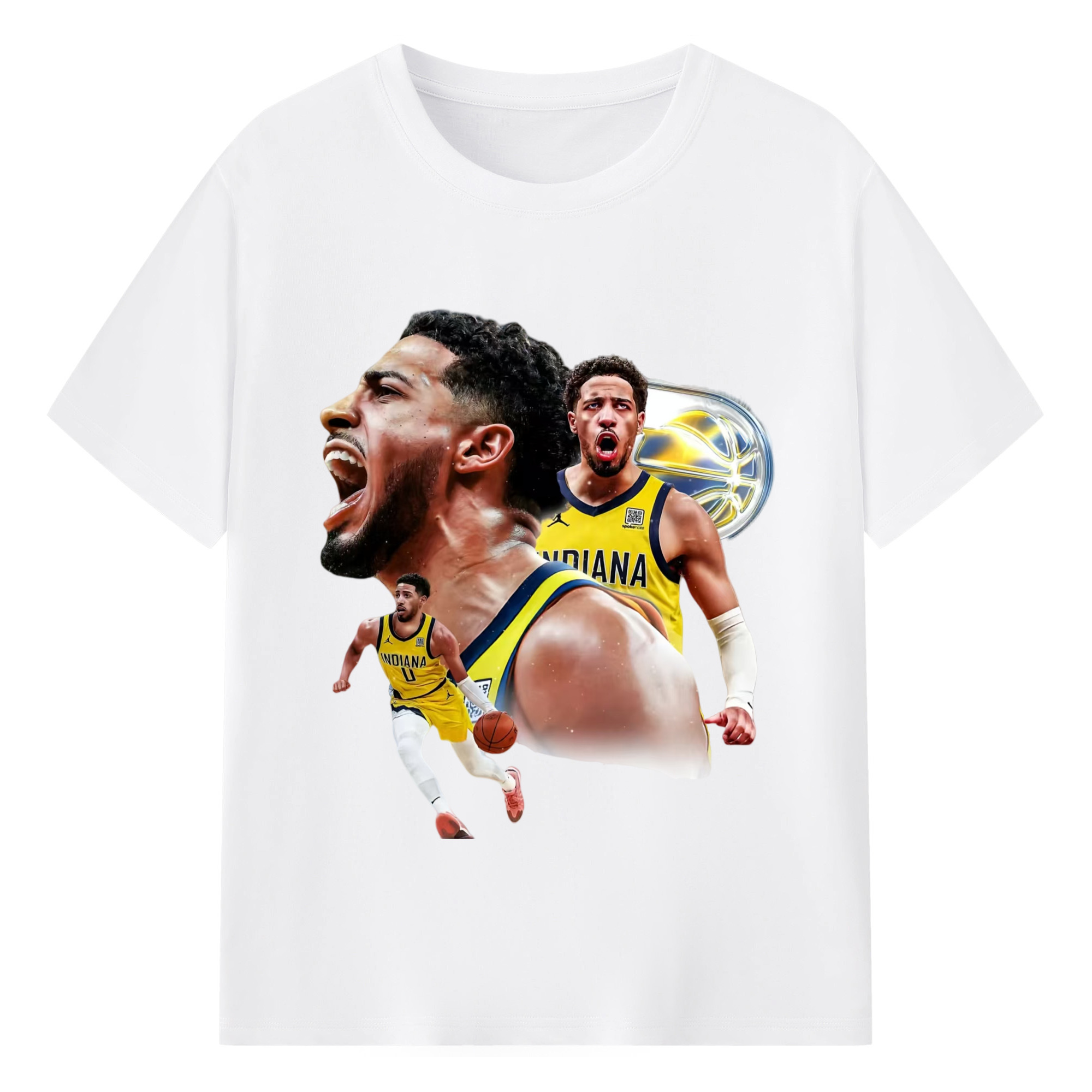 Indiana Pacers Tyrese Haliburton Collage graphic T‑Shirt - 180g Cotton T-Shirt With Front Heat Transfer Print – Soft, Lightweight, Fitted Design – Comfortable Casual Wear For Sports & Everyday Use