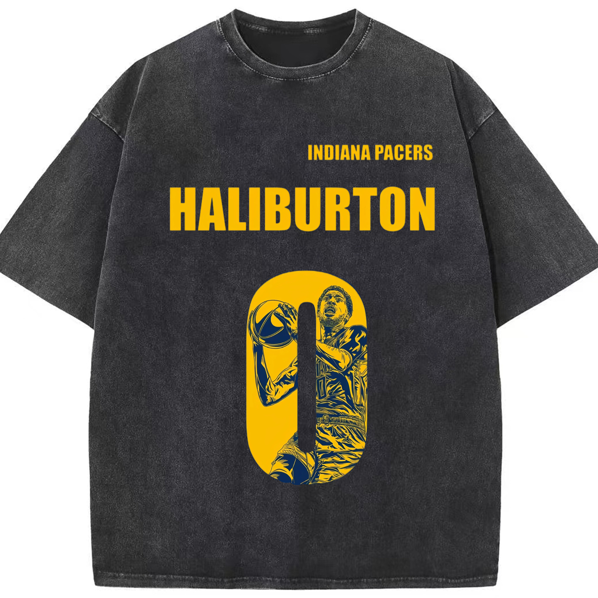 Tyrese Haliburton Indiana Pacers  #0 T-shirt - Washed Vintage Look 230g Cotton Oversized T-Shirt With Front Heat Transfer Print – Soft, Lightweight, Stylish Fit – Comfortable Casual Wear For Sports & Everyday Use