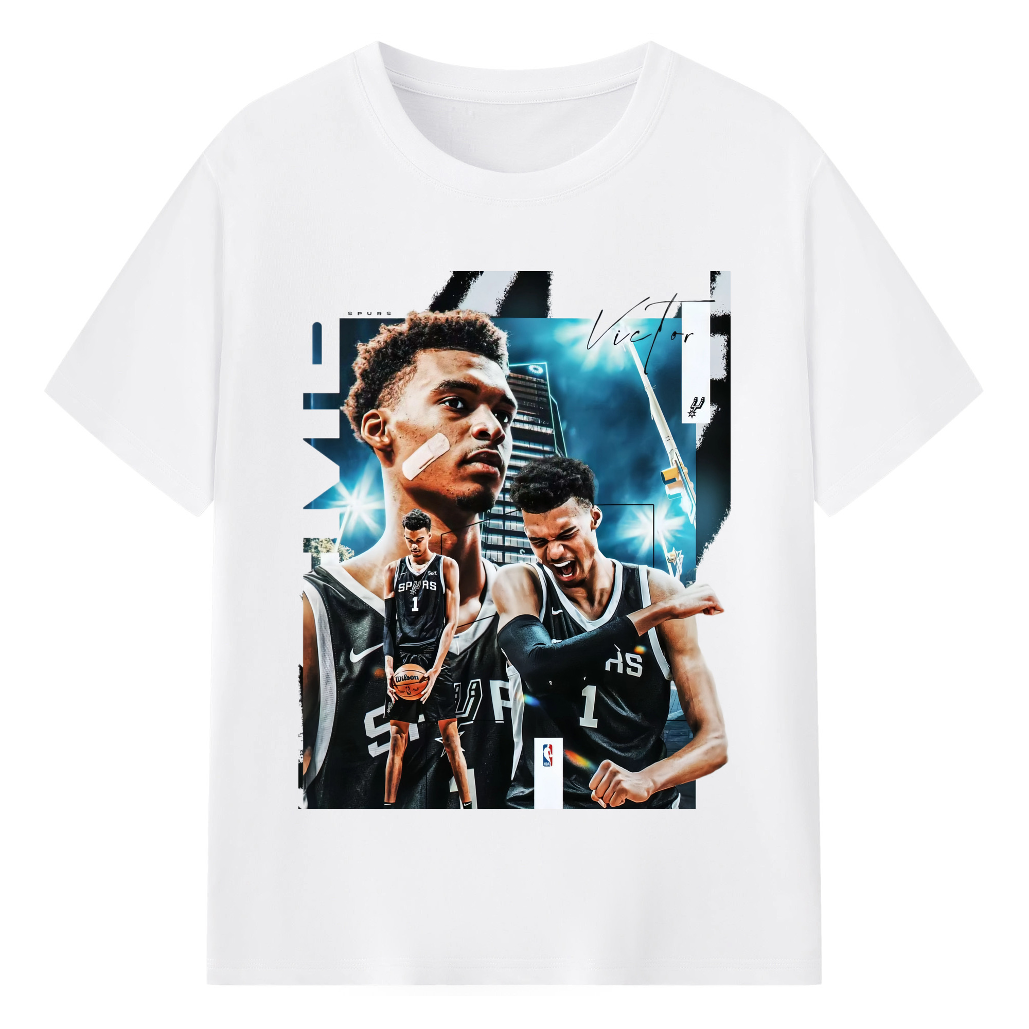 San Antonio Spurs Victor Wembanyama #1 T-shirt - 180g Cotton T-Shirt With Front Heat Transfer Print – Soft, Lightweight, Fitted Design – Comfortable Casual Wear For Sports & Everyday Use