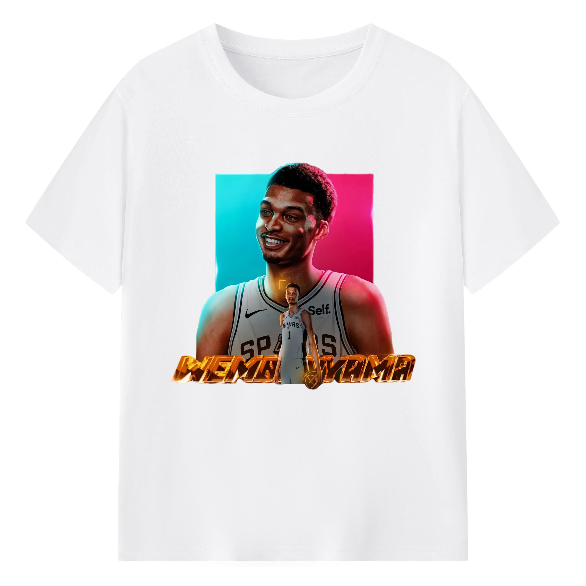 Victor Wembanyama Colored painting pattern T-shirt - 180g Cotton T-Shirt With Front Heat Transfer Print – Soft, Lightweight, Fitted Design – Comfortable Casual Wear For Sports & Everyday Use