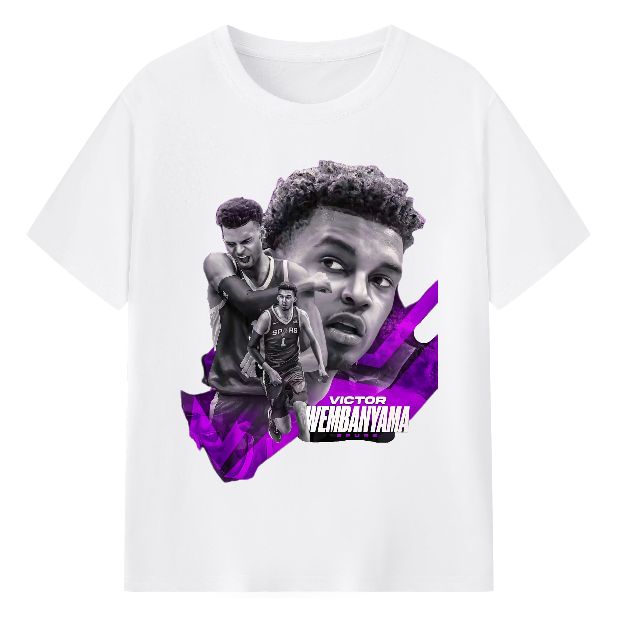 Victor Wembanyama #1 Black purple graphic Shirt - 180g Cotton T-Shirt With Front Heat Transfer Print – Soft, Lightweight, Fitted Design – Comfortable Casual Wear For Sports & Everyday Use