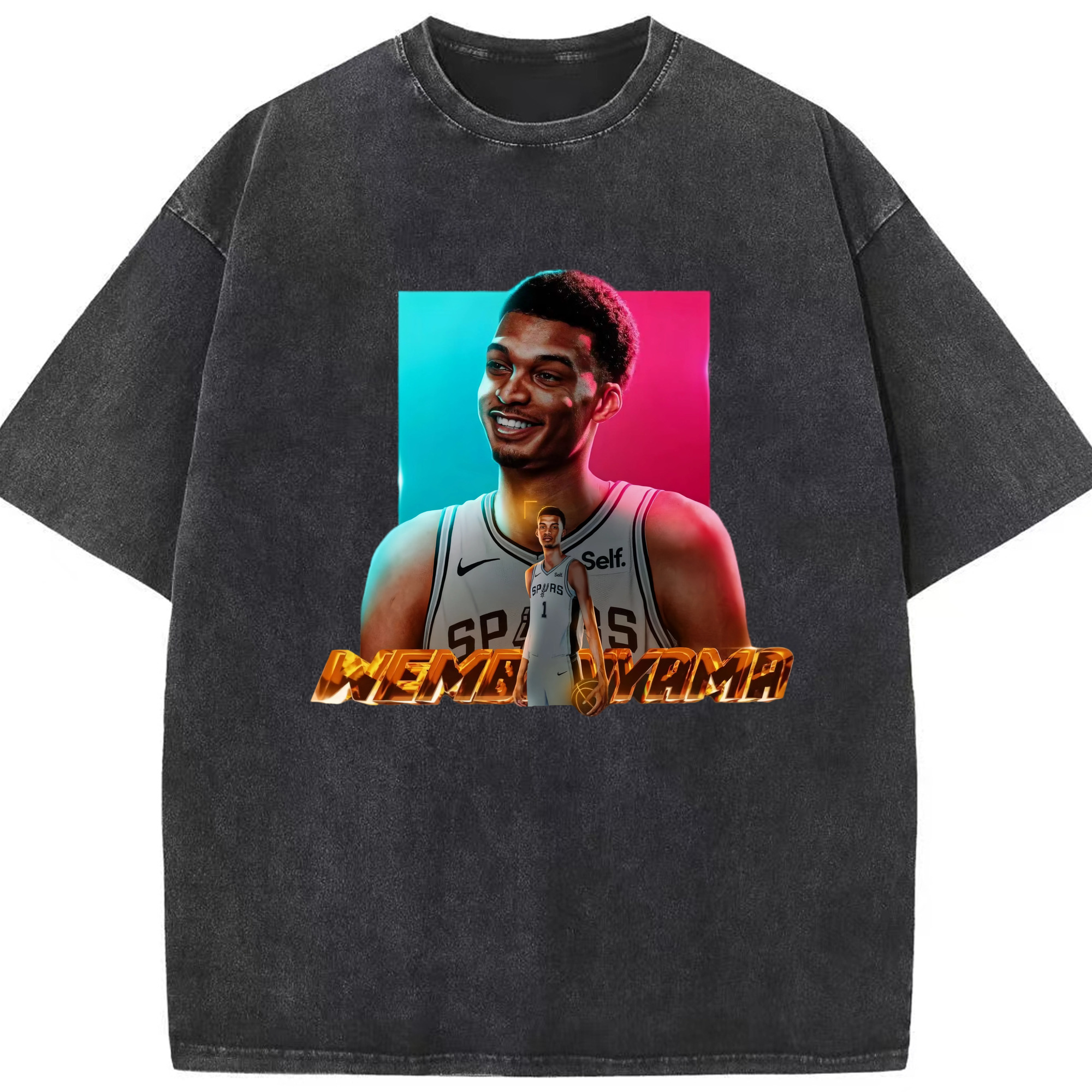Victor Wembanyama Colored painting pattern T-shirt - Washed Vintage Look 230g Cotton Oversized T-Shirt With Front Heat Transfer Print – Soft, Lightweight, Stylish Fit – Comfortable Casual Wear For Sports & Everyday Use