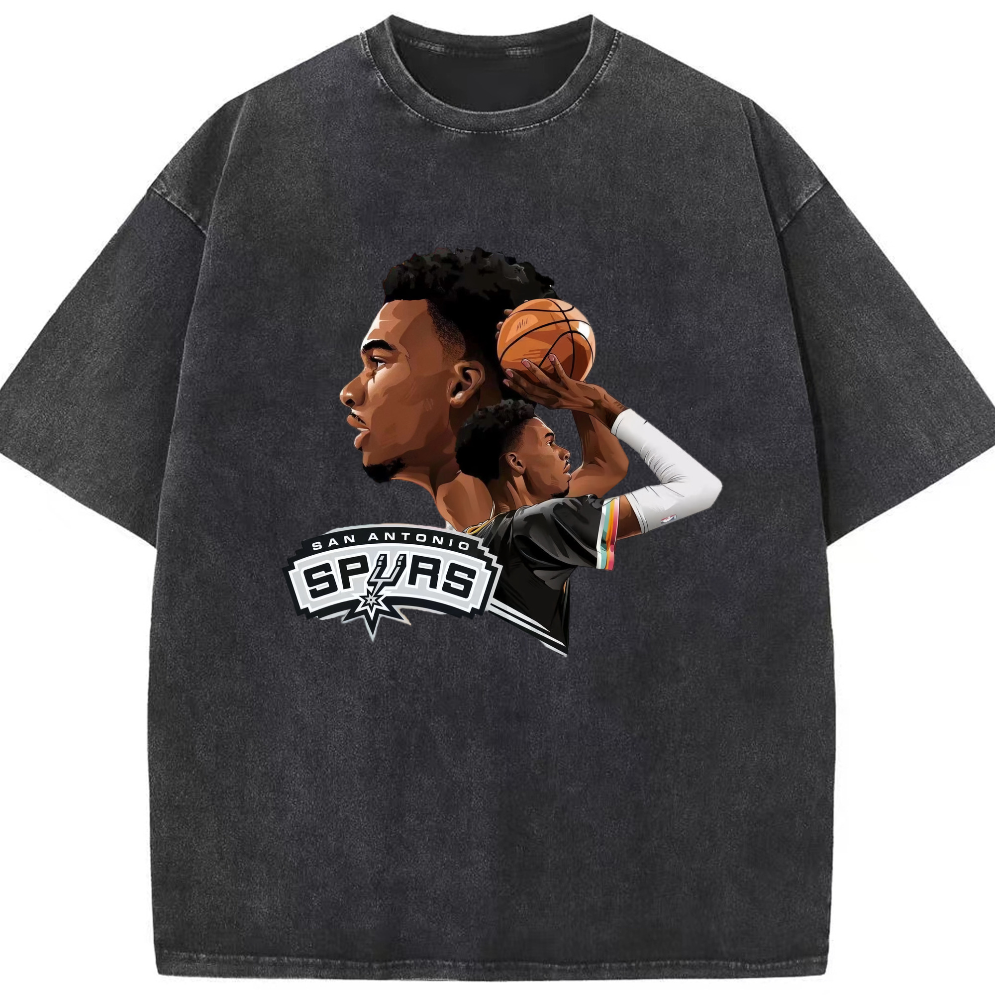 Victor Wembanyama wemby shoot T-shirt - Washed Vintage Look 230g Cotton Oversized T-Shirt With Front Heat Transfer Print – Soft, Lightweight, Stylish Fit – Comfortable Casual Wear For Sports & Everyday Use