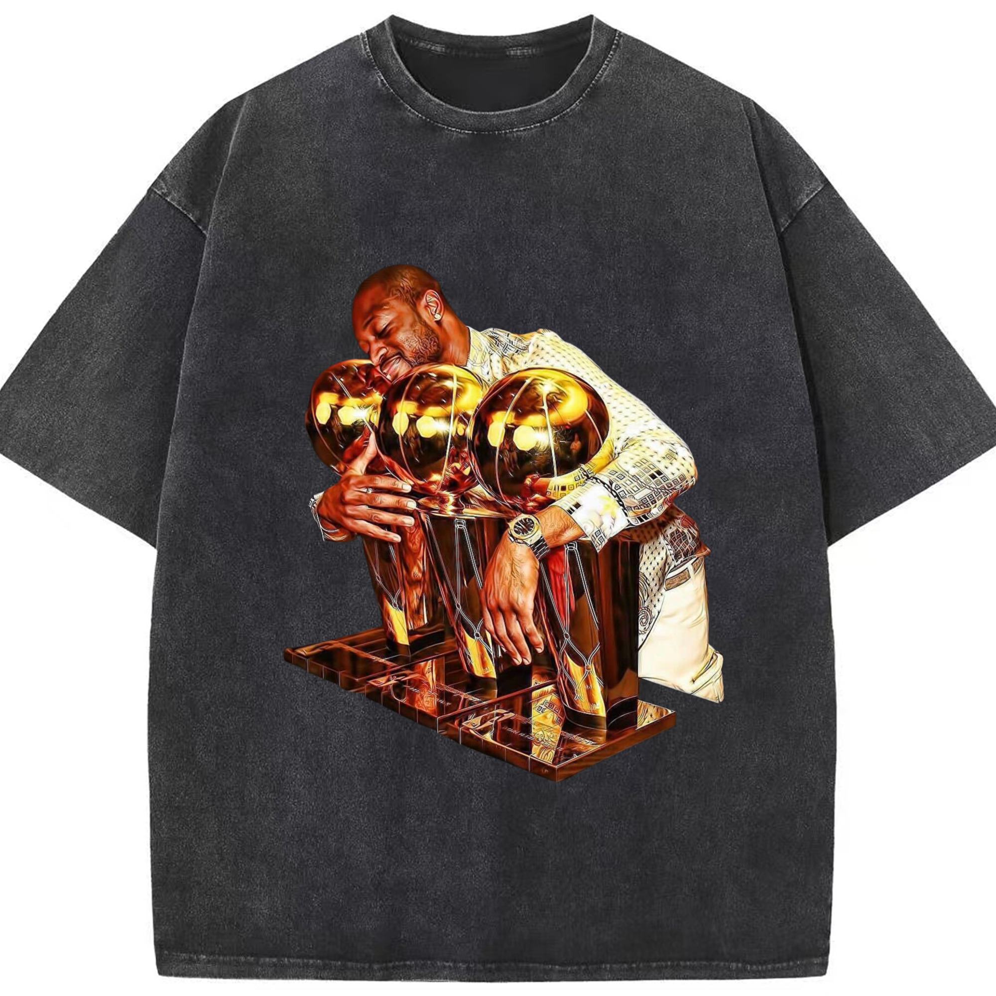 Dwyane wade miami heat Three NBA championships T-shirt​ - Washed Vintage Look 230g Cotton Oversized T-Shirt With Front Heat Transfer Print – Soft, Lightweight, Stylish Fit – Comfortable Casual Wear For Sports & Everyday Use