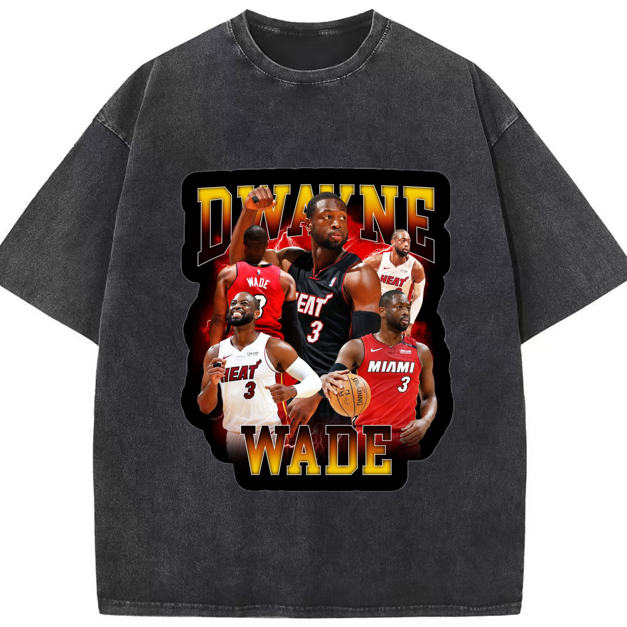 Dwyane wade vintage T-shirt​ - Washed Vintage Look 230g Cotton Oversized T-Shirt With Front Heat Transfer Print – Soft, Lightweight, Stylish Fit – Comfortable Casual Wear For Sports & Everyday Use