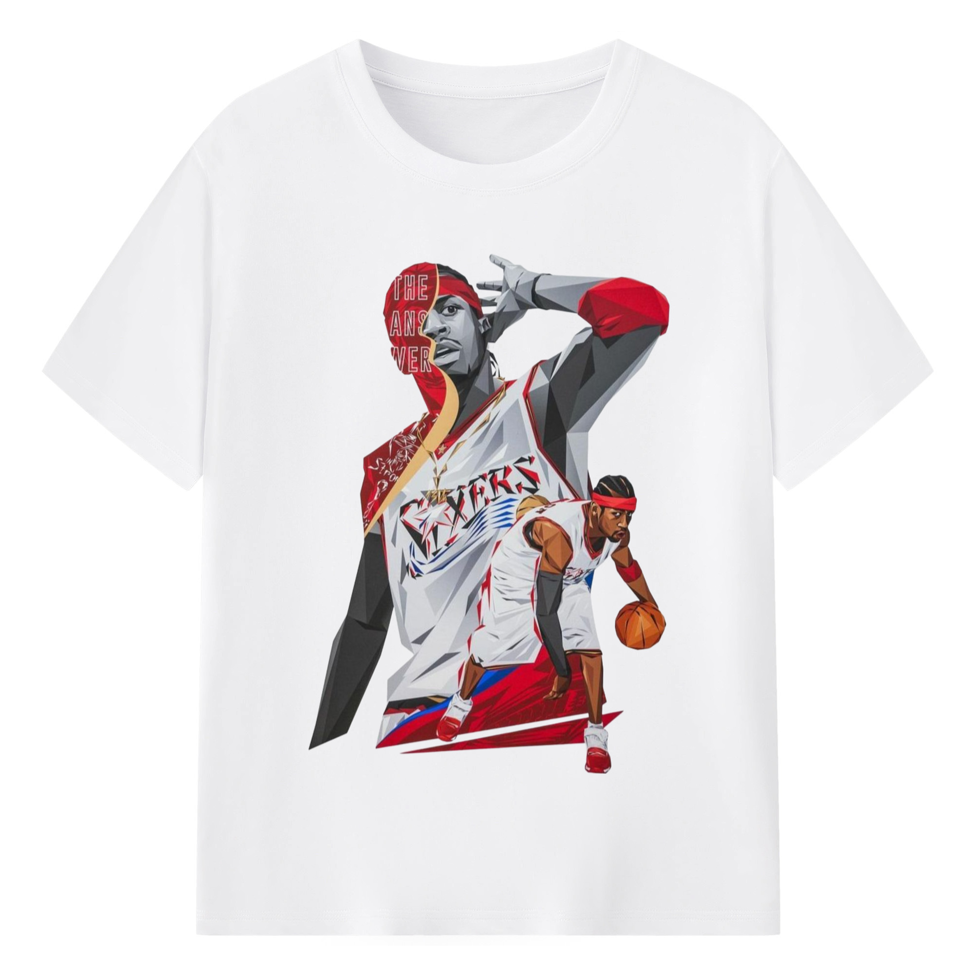 Allen Iverson 76ers cartoon The Answer Art T-shirt - 180g Cotton T-Shirt With Front Heat Transfer Print – Soft, Lightweight, Fitted Design – Comfortable Casual Wear For Sports & Everyday Use