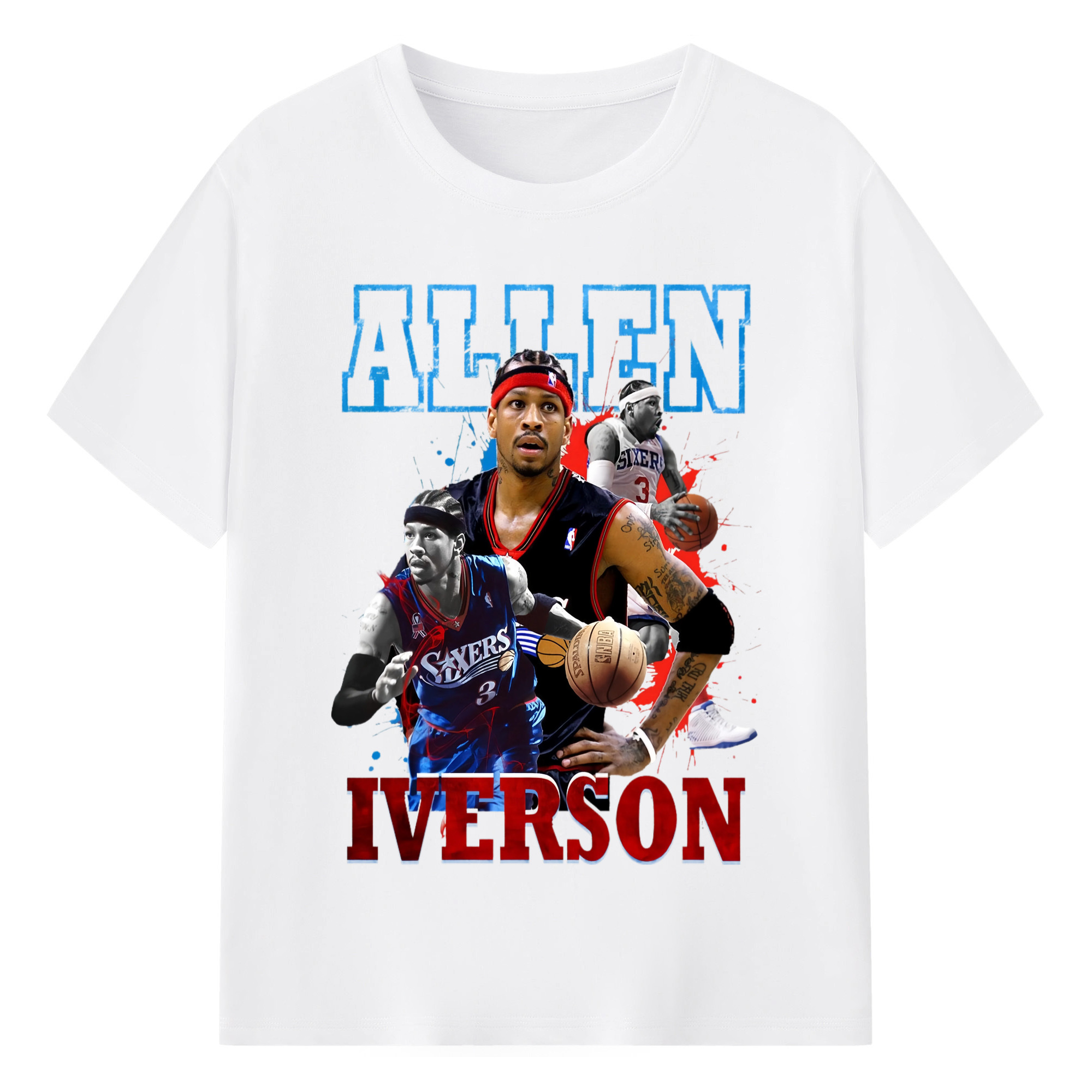 Allen Iverson 76ers collage graphic T-shirt - 180g Cotton T-Shirt With Front Heat Transfer Print – Soft, Lightweight, Fitted Design – Comfortable Casual Wear For Sports & Everyday Use