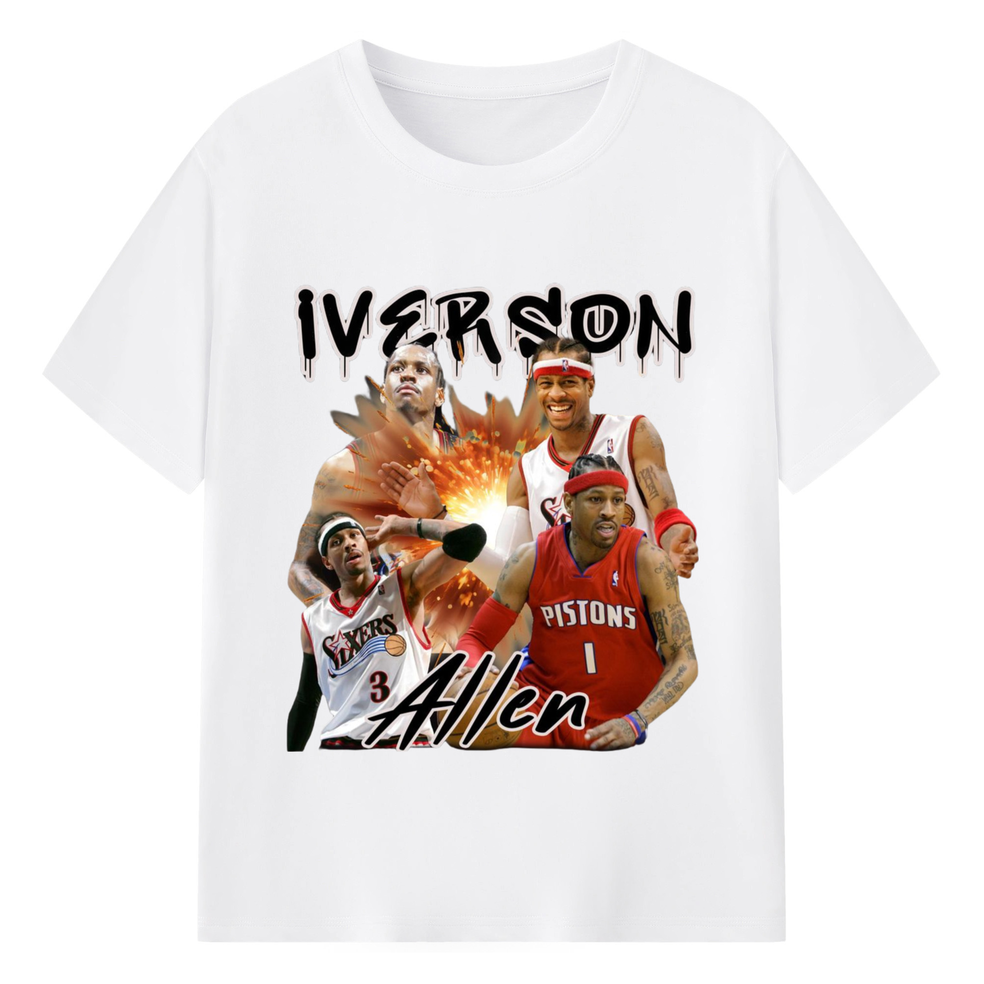 Allen Iverson Retro graphic Tee - 180g Cotton T-Shirt With Front Heat Transfer Print – Soft, Lightweight, Fitted Design – Comfortable Casual Wear For Sports & Everyday Use