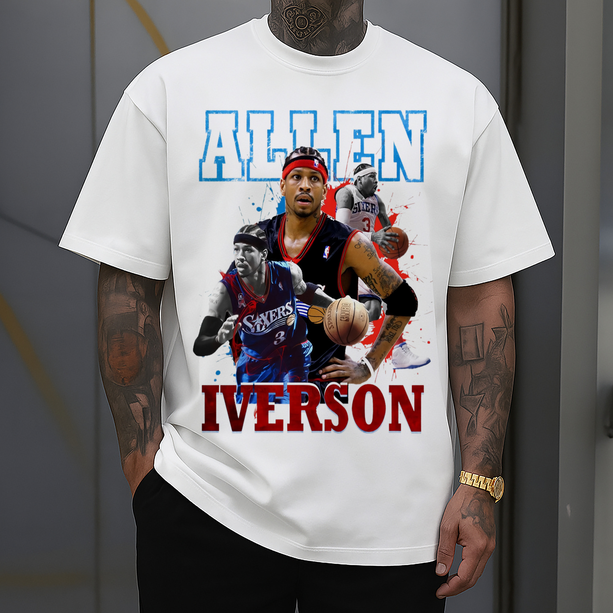 Allen Iverson 76ers collage graphic T-shirt
