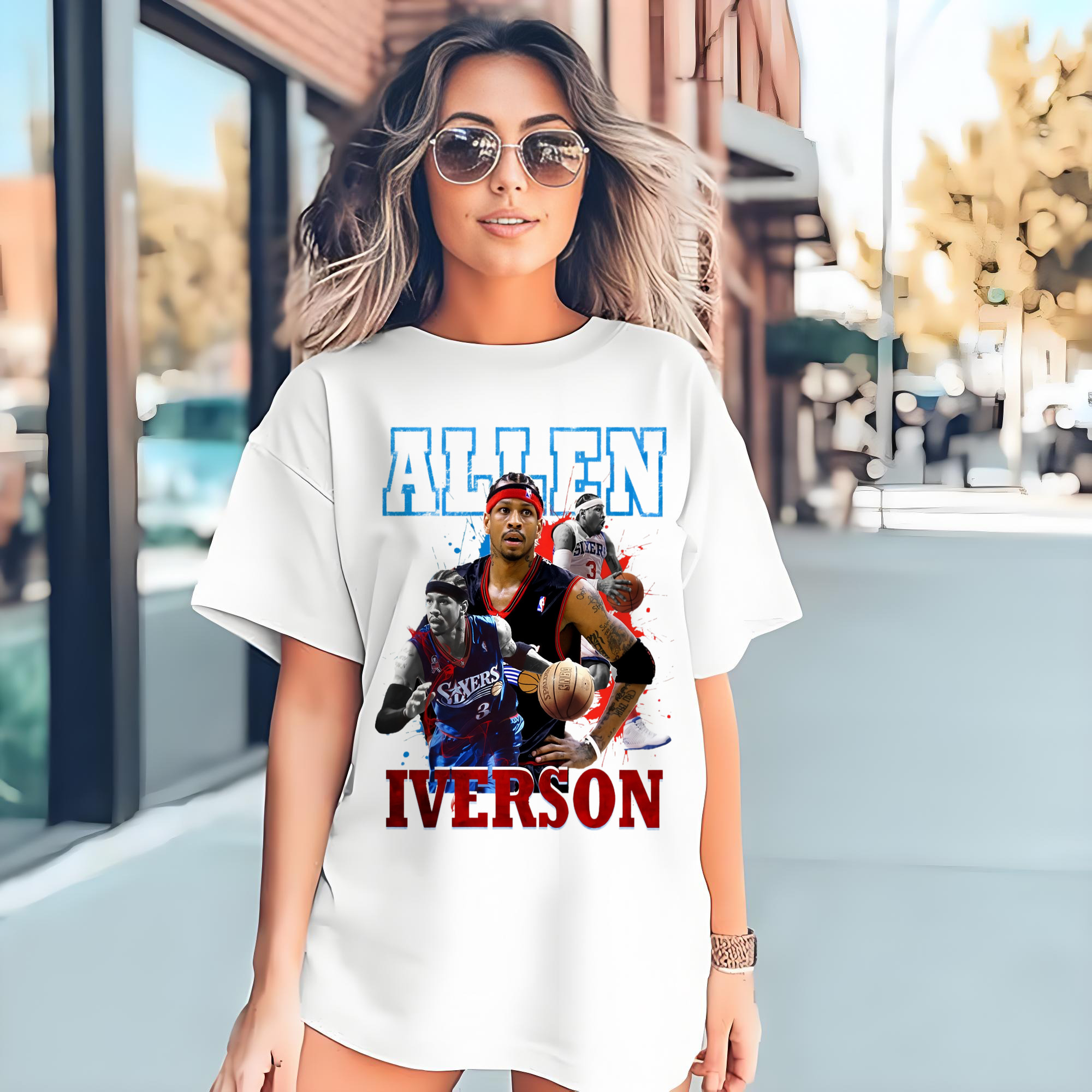 Allen Iverson 76ers collage graphic T-shirt