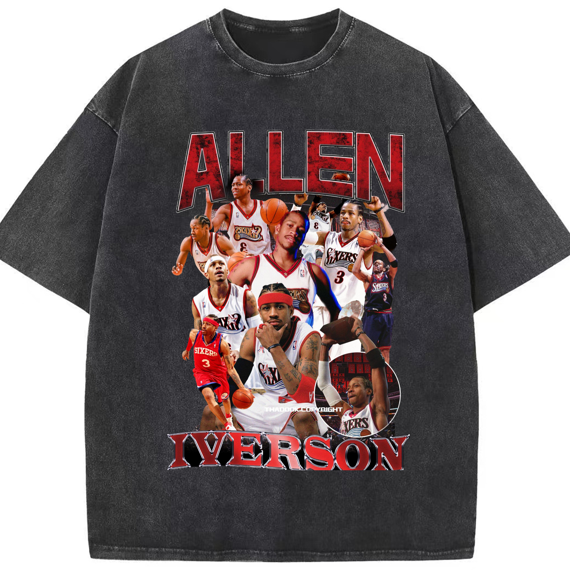 Allen Iverson  Graphic vintage T-shirt​ - Washed Vintage Look 230g Cotton Oversized T-Shirt With Front Heat Transfer Print – Soft, Lightweight, Stylish Fit – Comfortable Casual Wear For Sports & Everyday Use