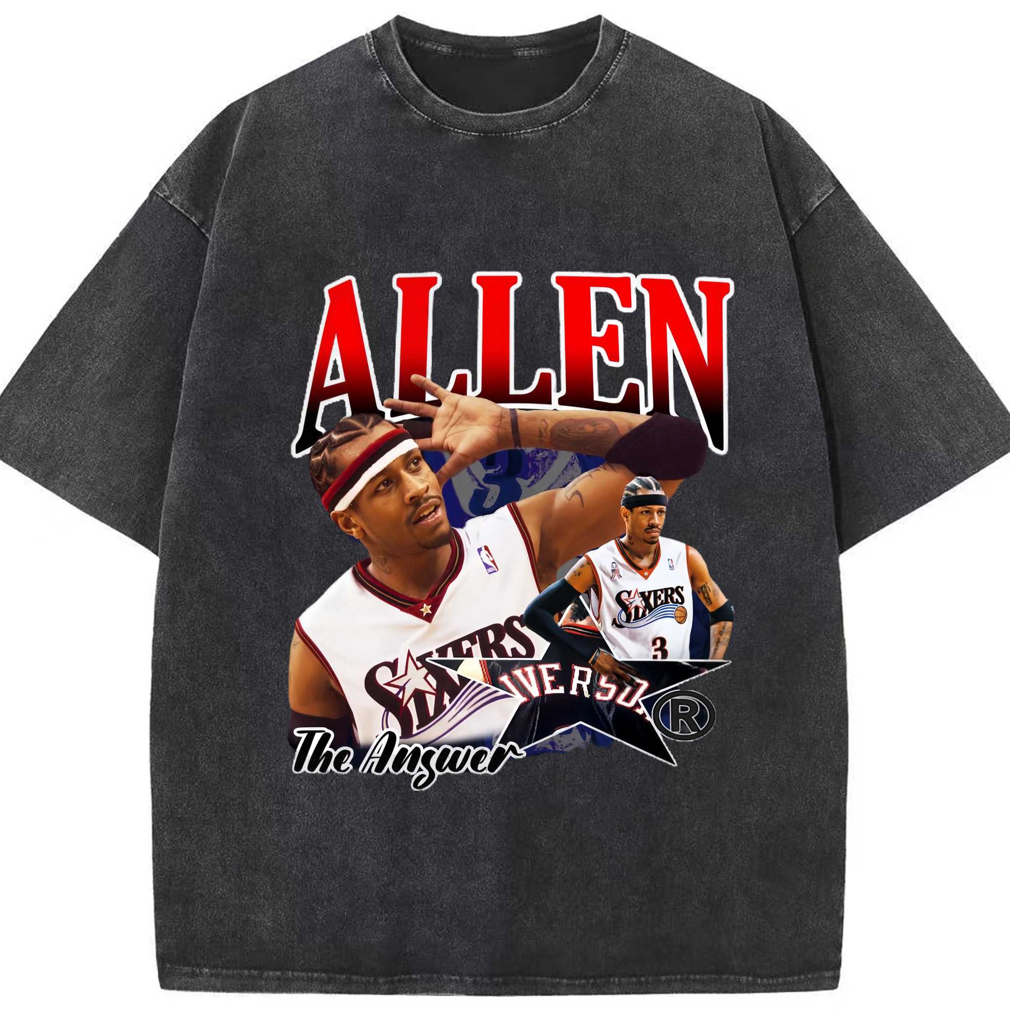 Allen lverson The Answer Graphic Tee - Washed Vintage Look 230g Cotton Oversized T-Shirt With Front Heat Transfer Print – Soft, Lightweight, Stylish Fit – Comfortable Casual Wear For Sports & Everyday Use