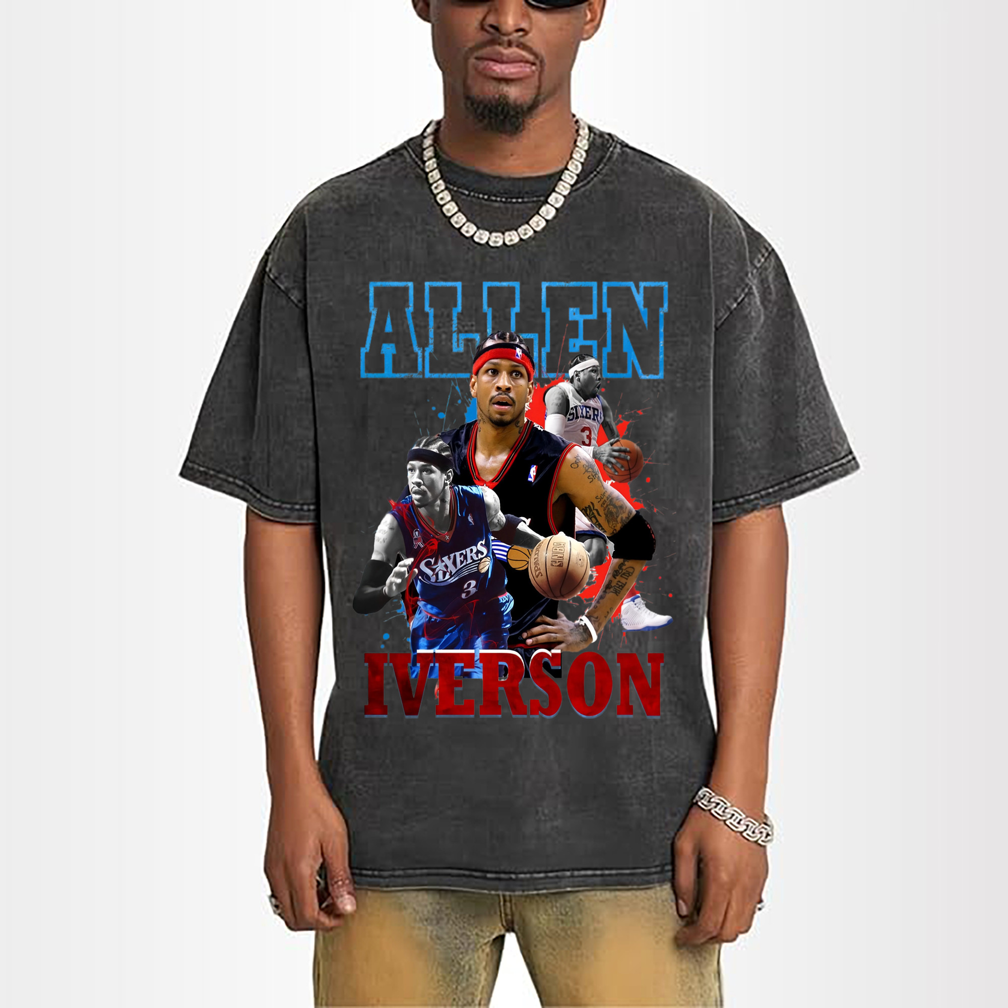 Allen Iverson 76ers collage graphic T-shirt