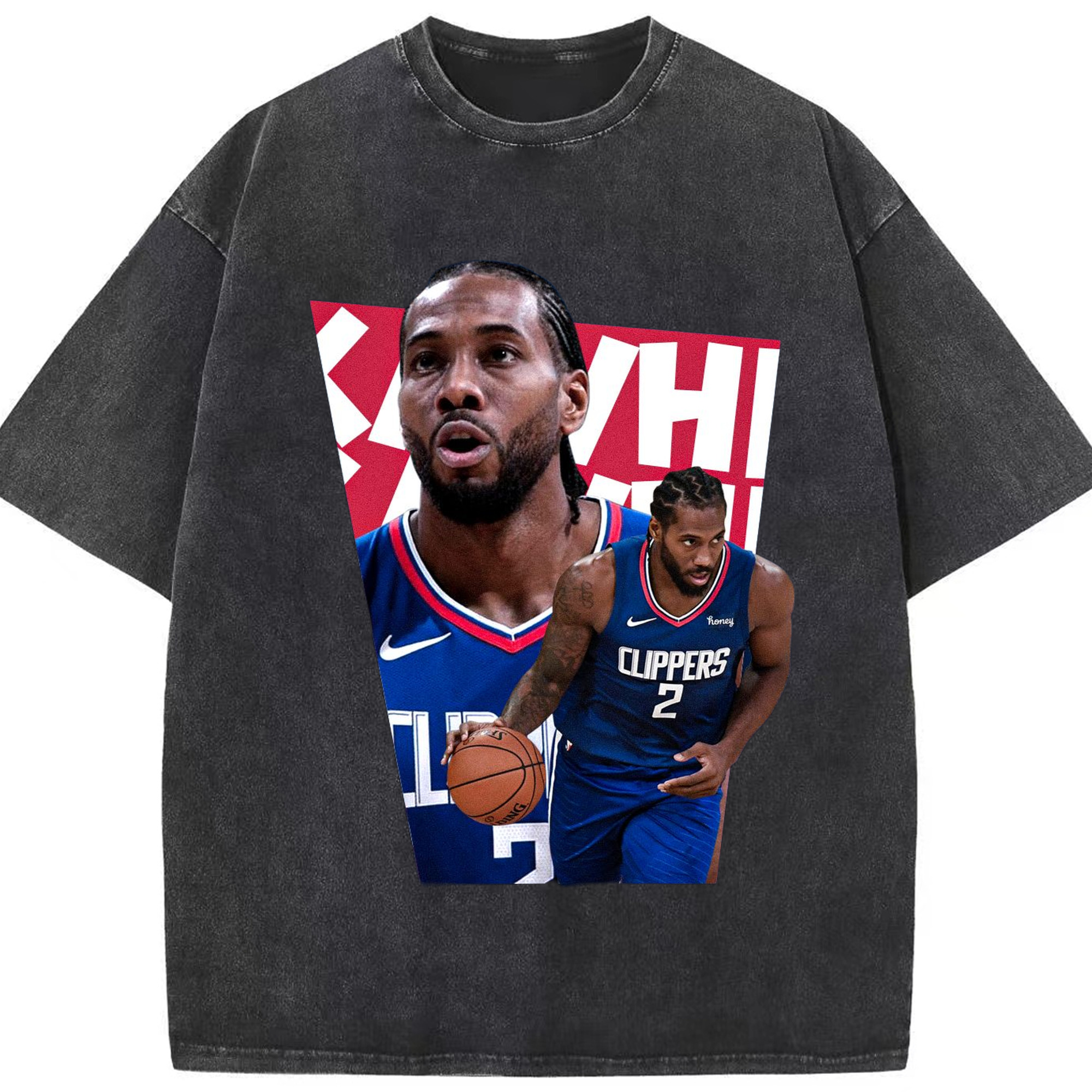 Kawhi Leonard Clippers Graphic T‑Shirt - Washed Vintage Look 230g Cotton Oversized T-Shirt With Front Heat Transfer Print – Soft, Lightweight, Stylish Fit – Comfortable Casual Wear For Sports & Everyday Use