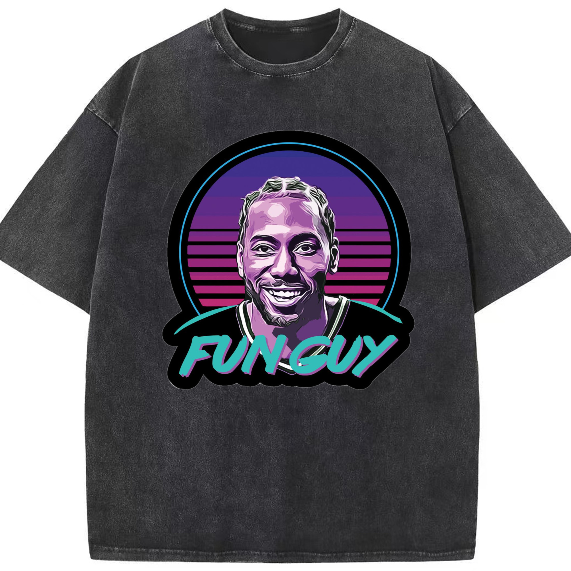 Kawhi leonard fun guy  Graphic T‑Shirt - Washed Vintage Look 230g Cotton Oversized T-Shirt With Front Heat Transfer Print – Soft, Lightweight, Stylish Fit – Comfortable Casual Wear For Sports & Everyday Use