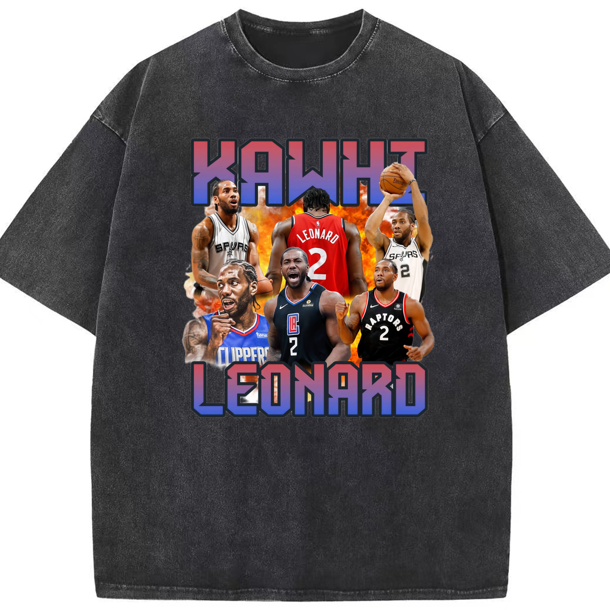 Kawhi Leonard vintage Graphic T‑Shirt - Washed Vintage Look 230g Cotton Oversized T-Shirt With Front Heat Transfer Print – Soft, Lightweight, Stylish Fit – Comfortable Casual Wear For Sports & Everyday Use
