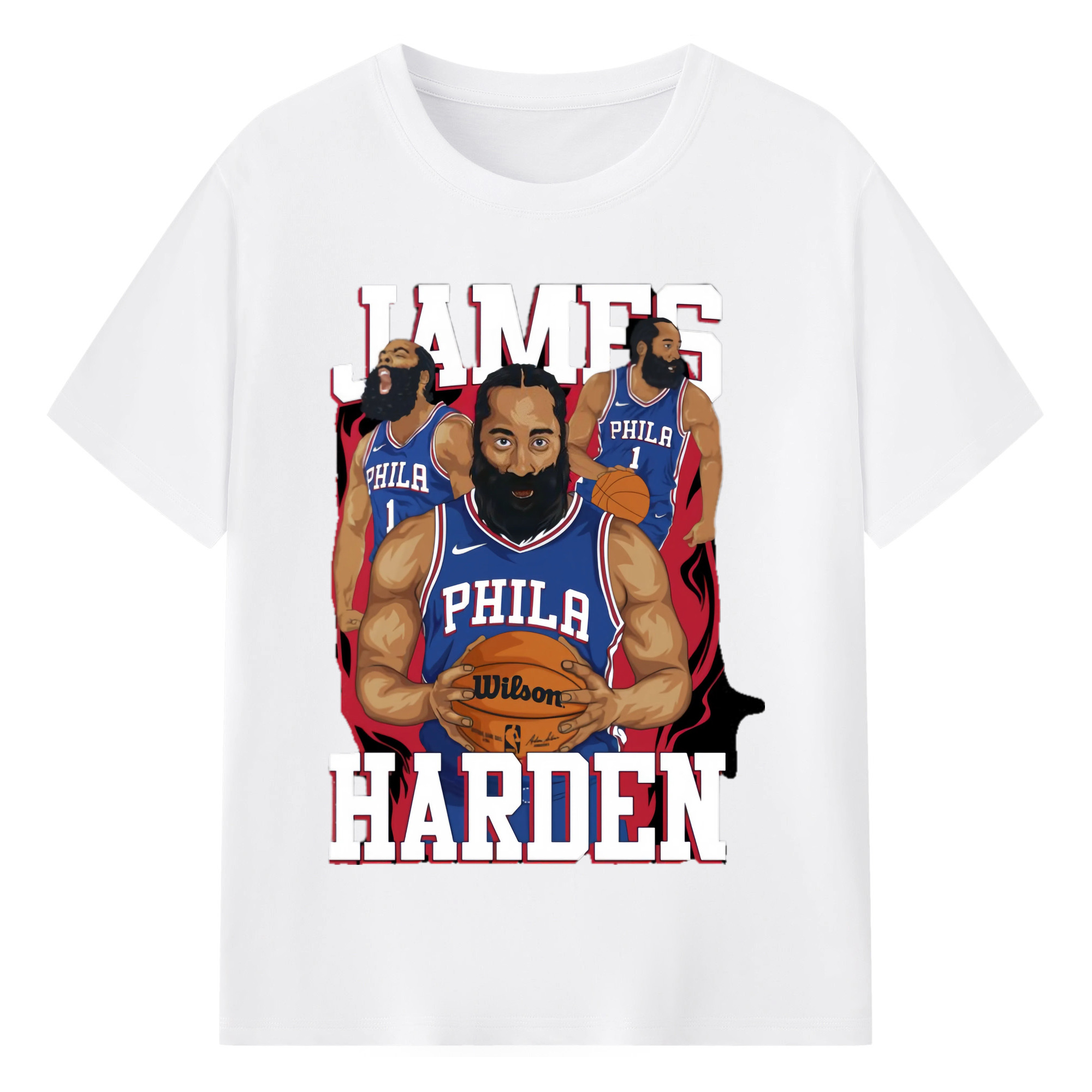 James Harden 76er #1 comic style T‑shirt - 180g Cotton T-Shirt With Front Heat Transfer Print – Soft, Lightweight, Fitted Design – Comfortable Casual Wear For Sports & Everyday Use