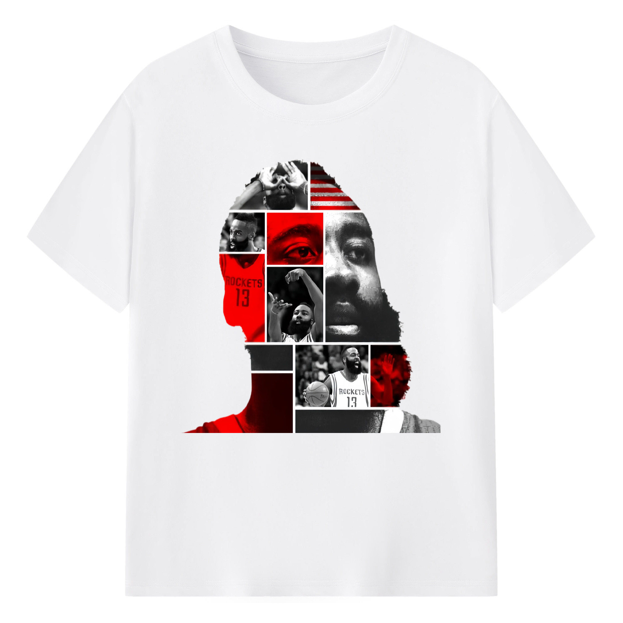 James Harden avatar collage style T‑shirt - 180g Cotton T-Shirt With Front Heat Transfer Print – Soft, Lightweight, Fitted Design – Comfortable Casual Wear For Sports & Everyday Use