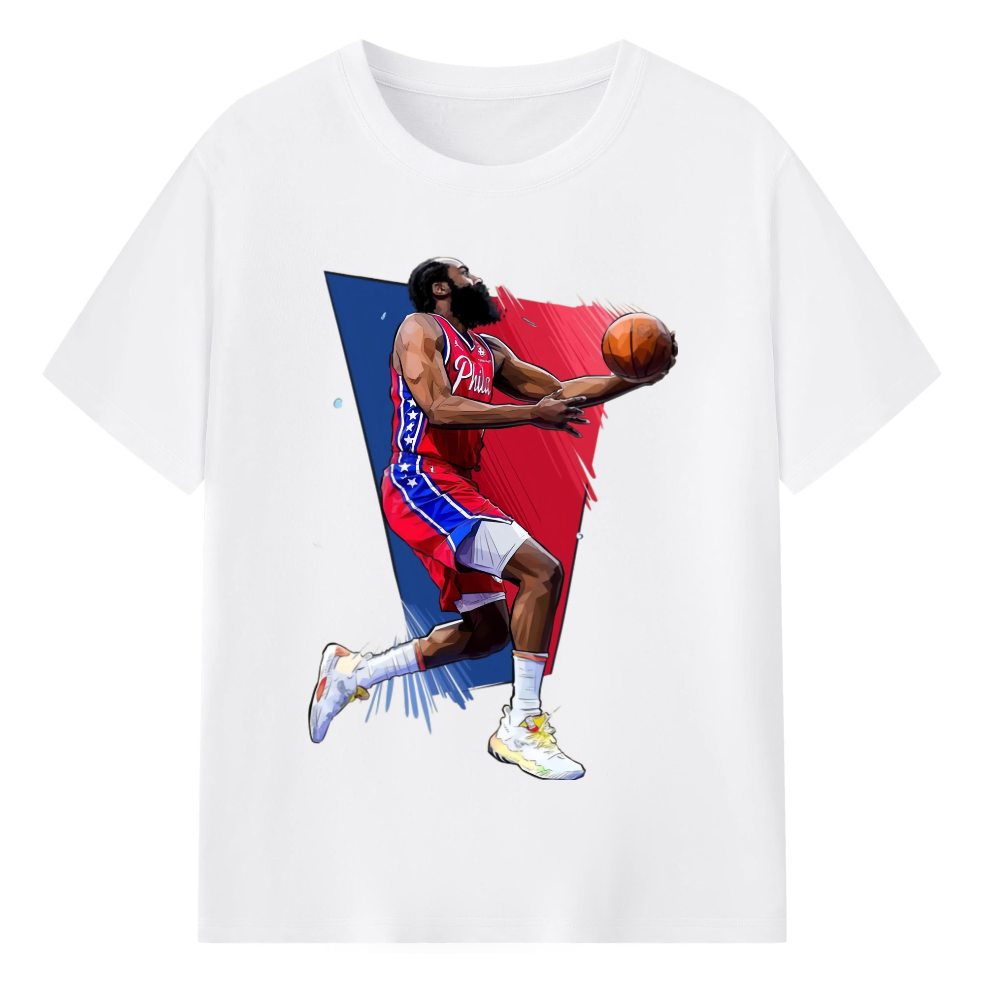 James Harden 76er comic style T‑shirt - 180g Cotton T-Shirt With Front Heat Transfer Print – Soft, Lightweight, Fitted Design – Comfortable Casual Wear For Sports & Everyday Use