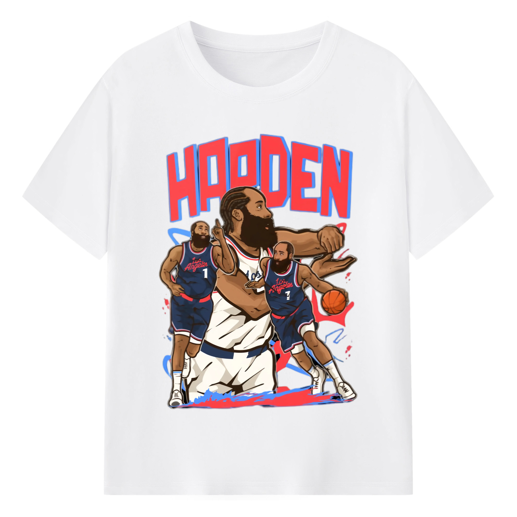 James Harden  Clippers #1 comic style T‑shirt - 180g Cotton T-Shirt With Front Heat Transfer Print – Soft, Lightweight, Fitted Design – Comfortable Casual Wear For Sports & Everyday Use