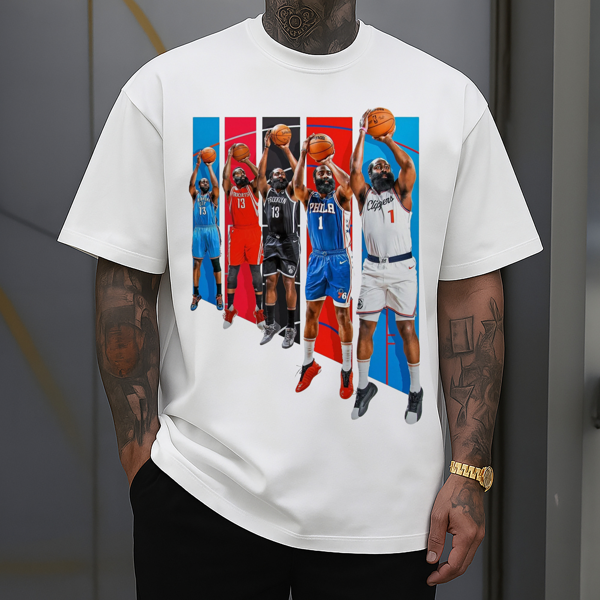 James Harden  Different teams collage styleT‑shirt