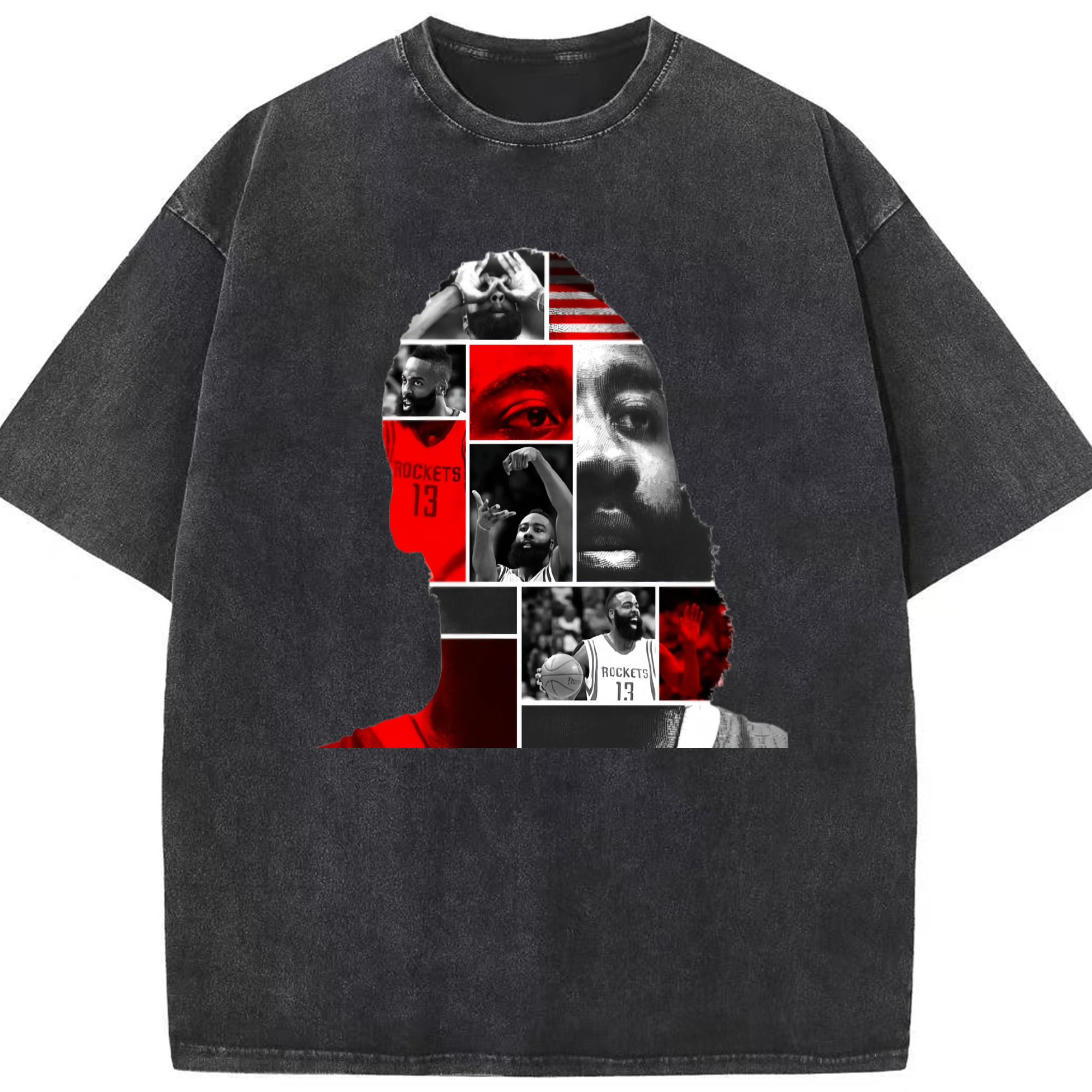 James Harden avatar collage style T‑shirt - Washed Vintage Look 230g Cotton Oversized T-Shirt With Front Heat Transfer Print – Soft, Lightweight, Stylish Fit – Comfortable Casual Wear For Sports & Everyday Use