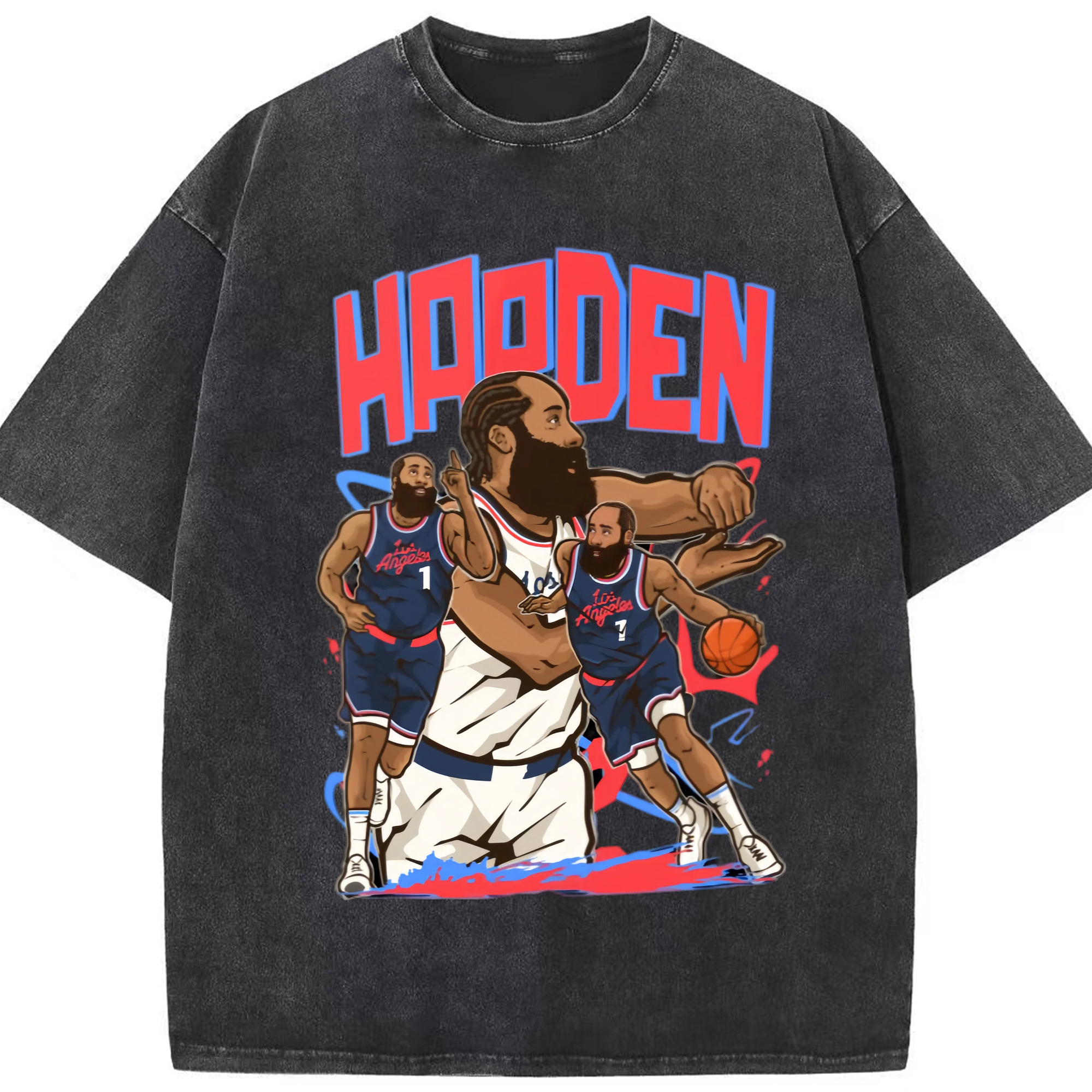 James Harden  Clippers #1 comic style T‑shirt - Washed Vintage Look 230g Cotton Oversized T-Shirt With Front Heat Transfer Print – Soft, Lightweight, Stylish Fit – Comfortable Casual Wear For Sports & Everyday Use
