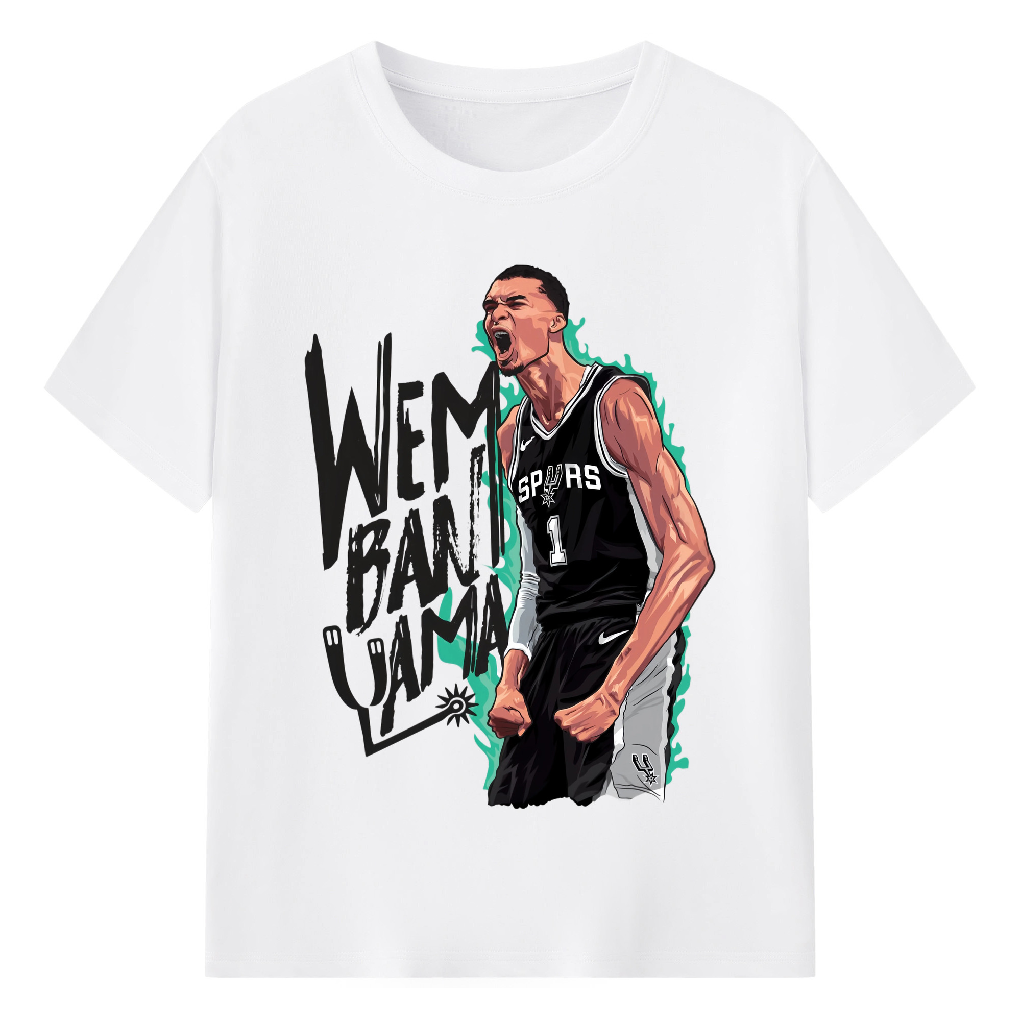 San Antonio Spurs Victor Wembanyama  Roar Cartoon Tee - 180g Cotton T-Shirt With Front Heat Transfer Print – Soft, Lightweight, Fitted Design – Comfortable Casual Wear For Sports & Everyday Use
