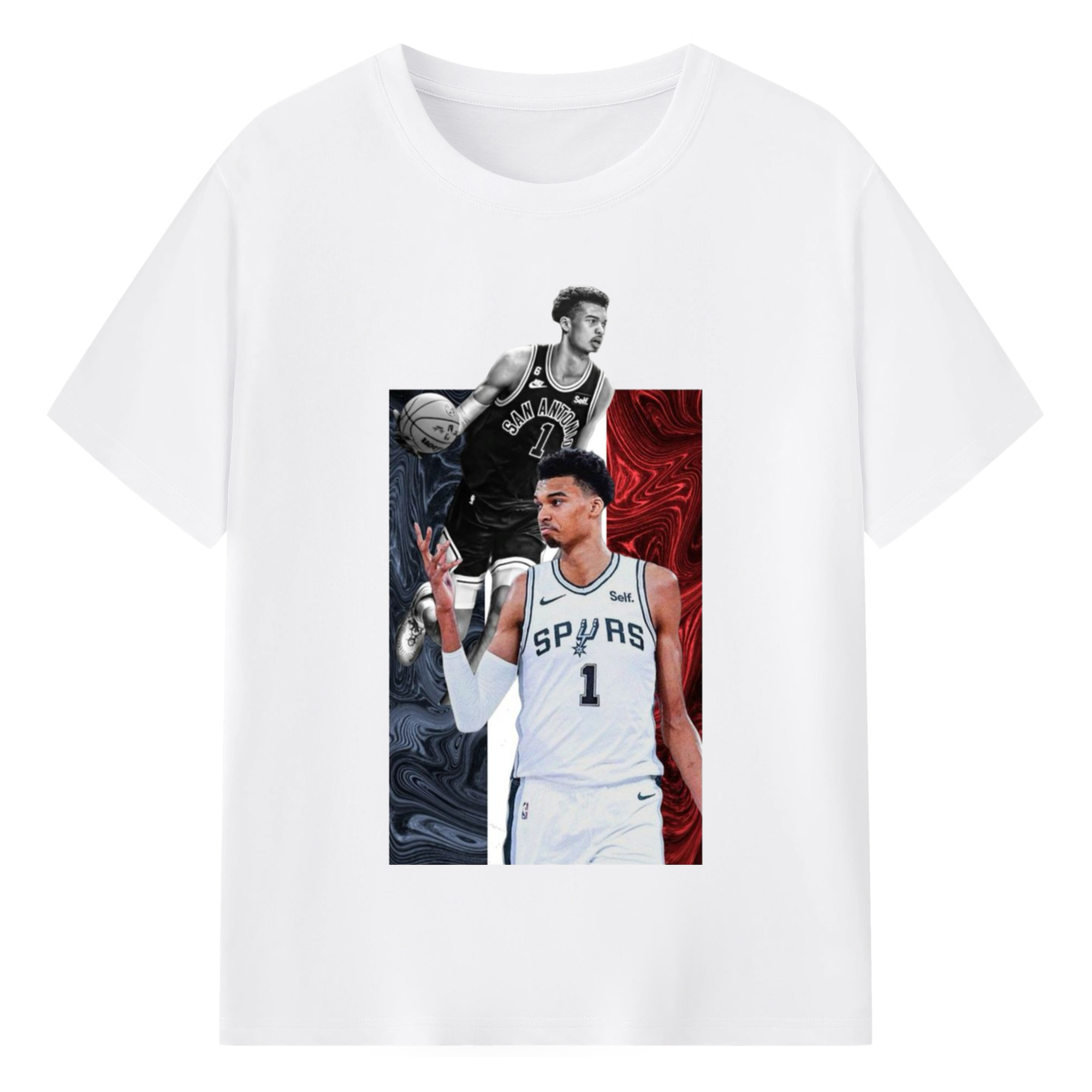 San Antonio Spurs Victor Wembanyama  Tee - 180g Cotton T-Shirt With Front Heat Transfer Print – Soft, Lightweight, Fitted Design – Comfortable Casual Wear For Sports & Everyday Use