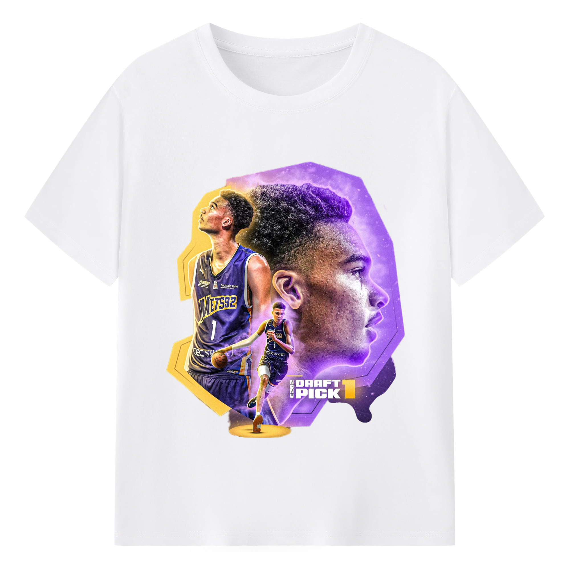 Victor Wembanyama Colored painting collage graphic T-shirt - 180g Cotton T-Shirt With Front Heat Transfer Print – Soft, Lightweight, Fitted Design – Comfortable Casual Wear For Sports & Everyday Use