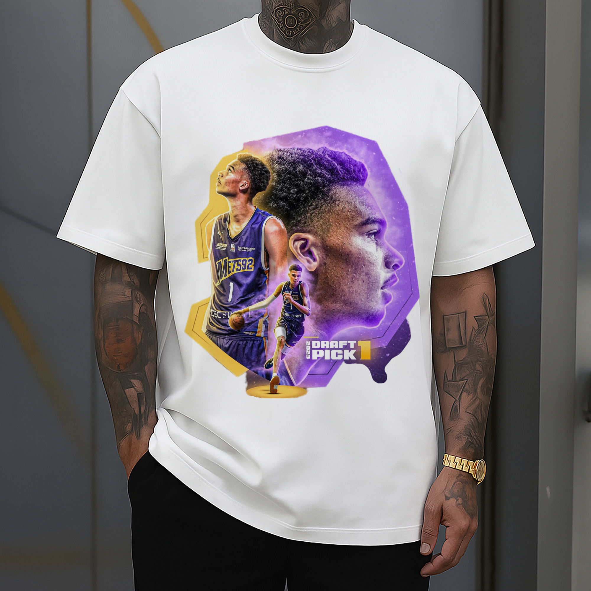 Victor Wembanyama Colored painting collage graphic T-shirt