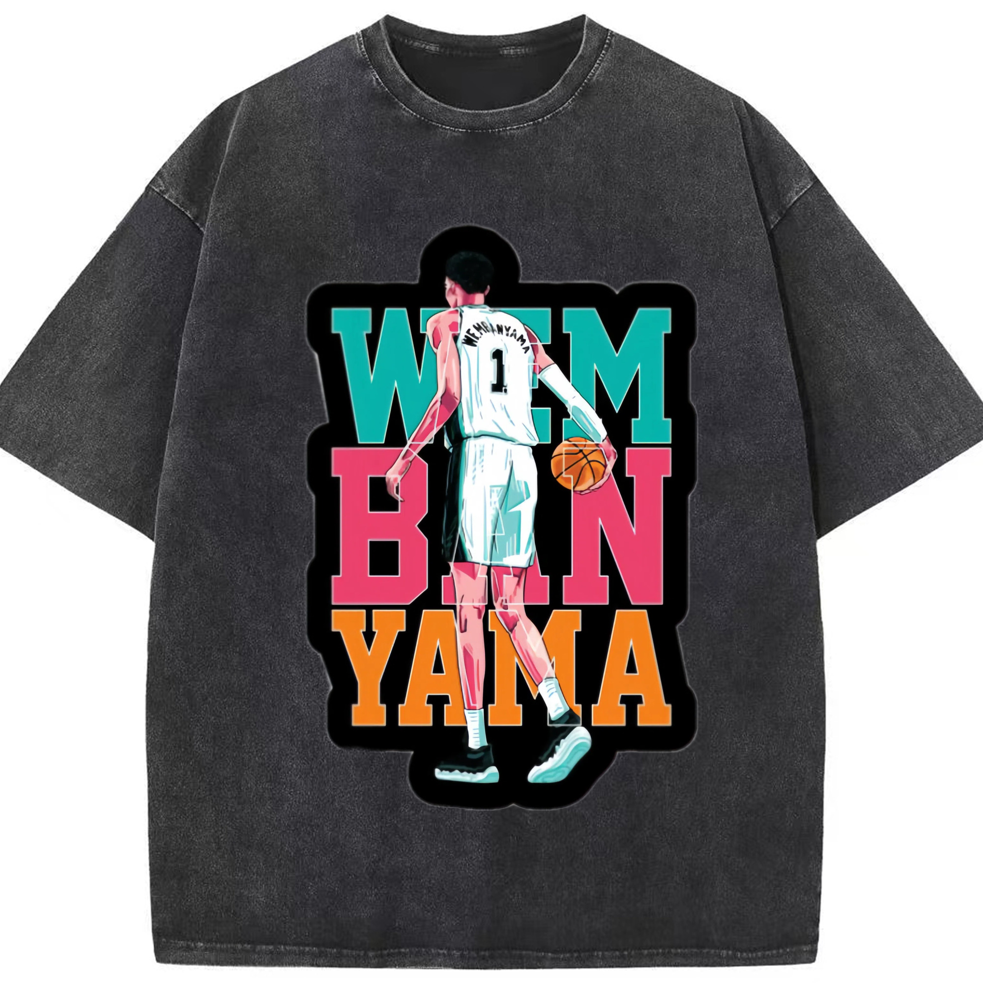 San Antonio Spurs Victor Wembanyama  Cartoon graphic T-shirt - Washed Vintage Look 230g Cotton Oversized T-Shirt With Front Heat Transfer Print – Soft, Lightweight, Stylish Fit – Comfortable Casual Wear For Sports & Everyday Use