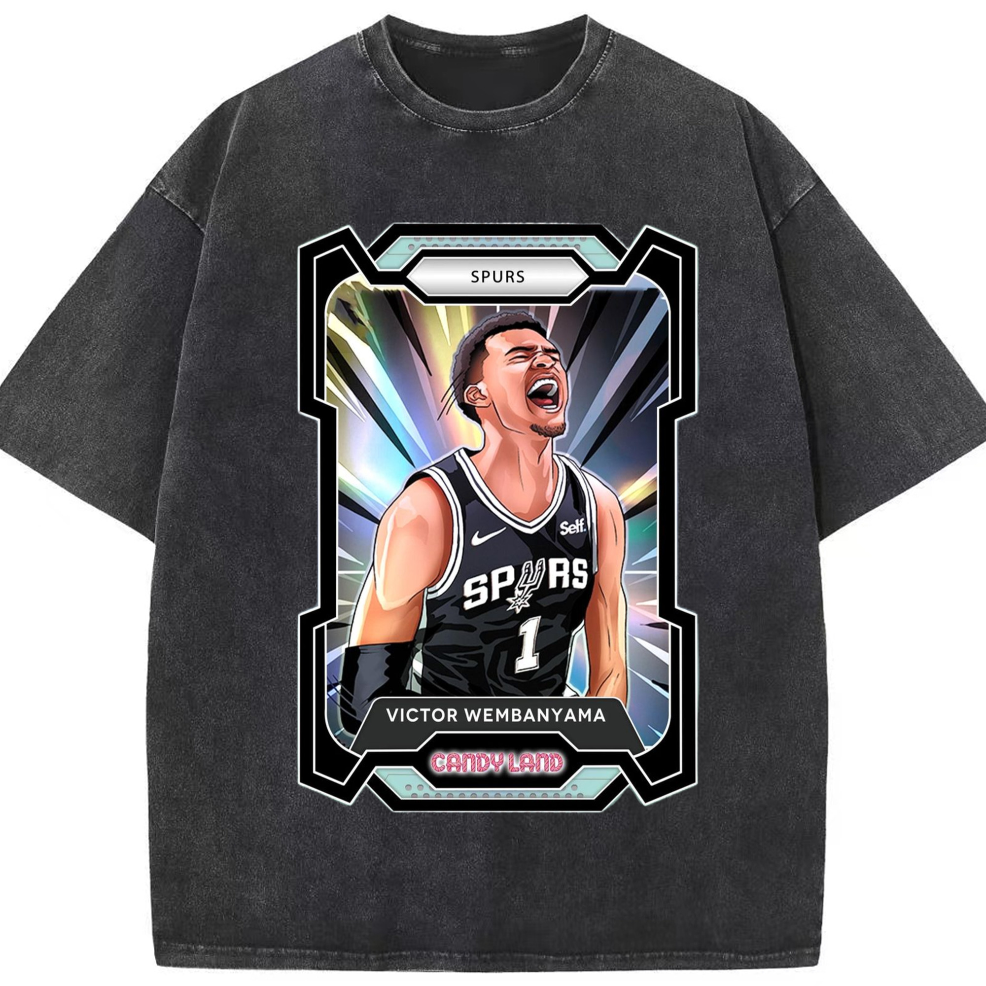 Victor Wembanyama Colored painting T-shirt - Washed Vintage Look 230g Cotton Oversized T-Shirt With Front Heat Transfer Print – Soft, Lightweight, Stylish Fit – Comfortable Casual Wear For Sports & Everyday Use