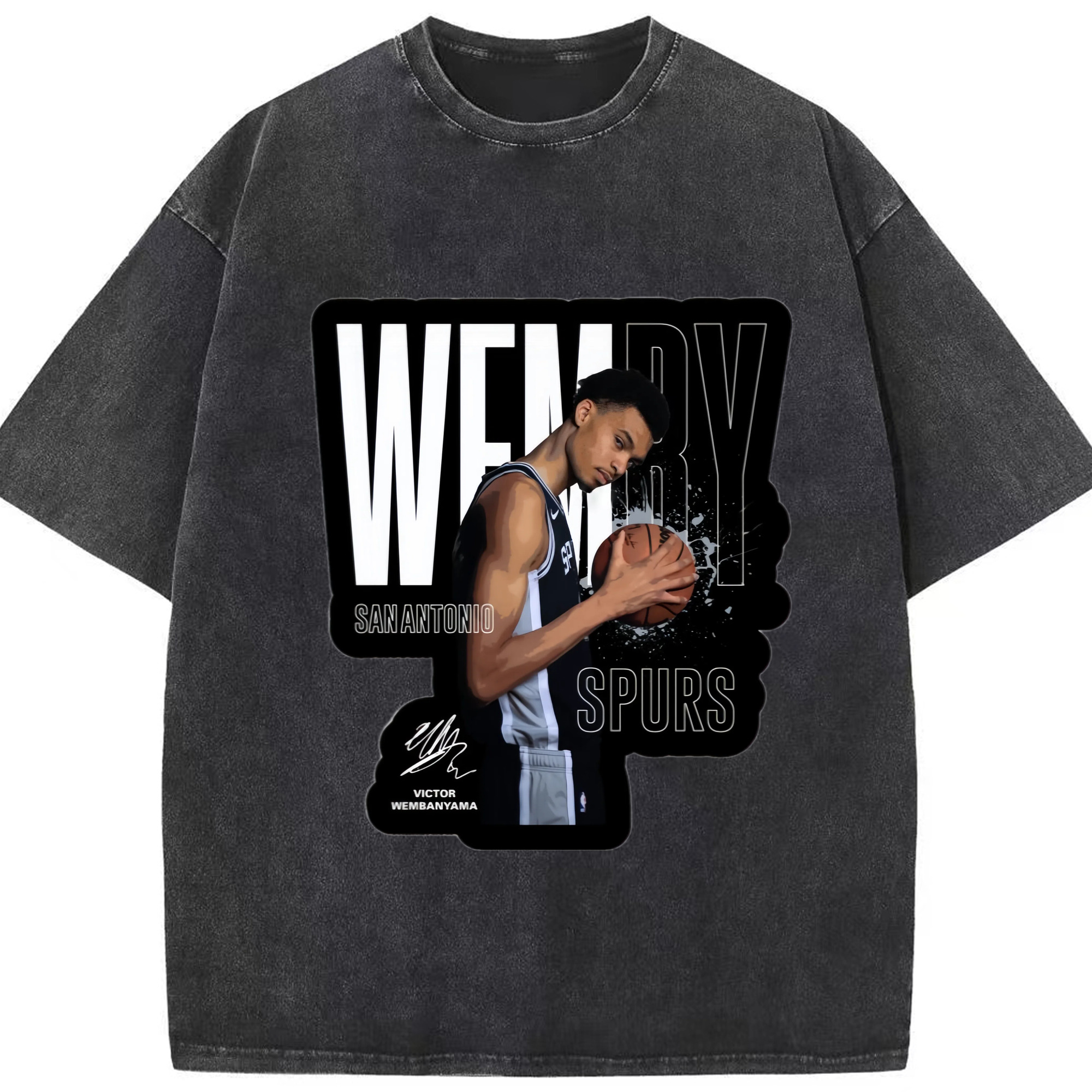 Victor Wembanyama San Antonio Spurs T-shirt - Washed Vintage Look 230g Cotton Oversized T-Shirt With Front Heat Transfer Print – Soft, Lightweight, Stylish Fit – Comfortable Casual Wear For Sports & Everyday Use