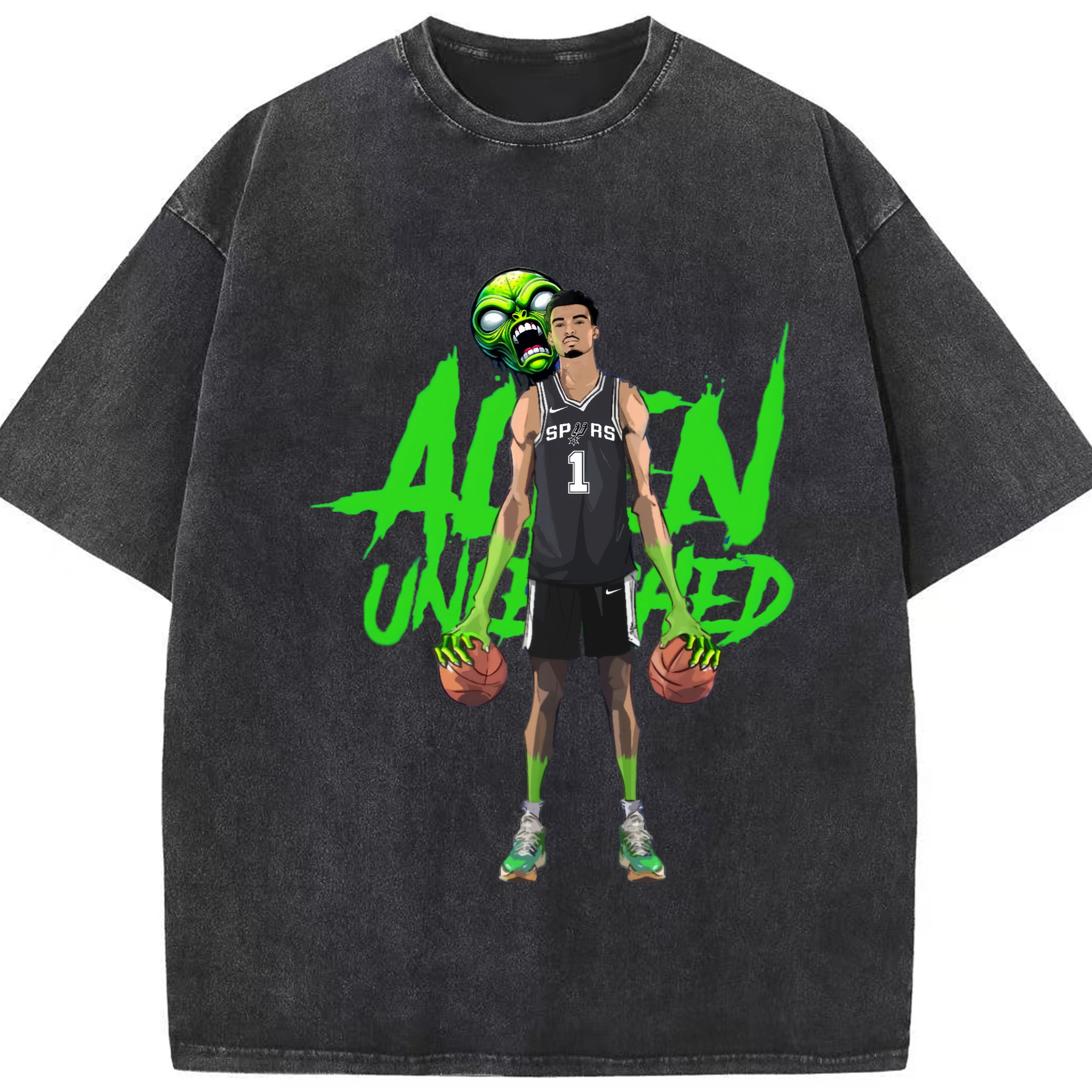 Victor Wembanyama wemby T-shirt - Washed Vintage Look 230g Cotton Oversized T-Shirt With Front Heat Transfer Print – Soft, Lightweight, Stylish Fit – Comfortable Casual Wear For Sports & Everyday Use