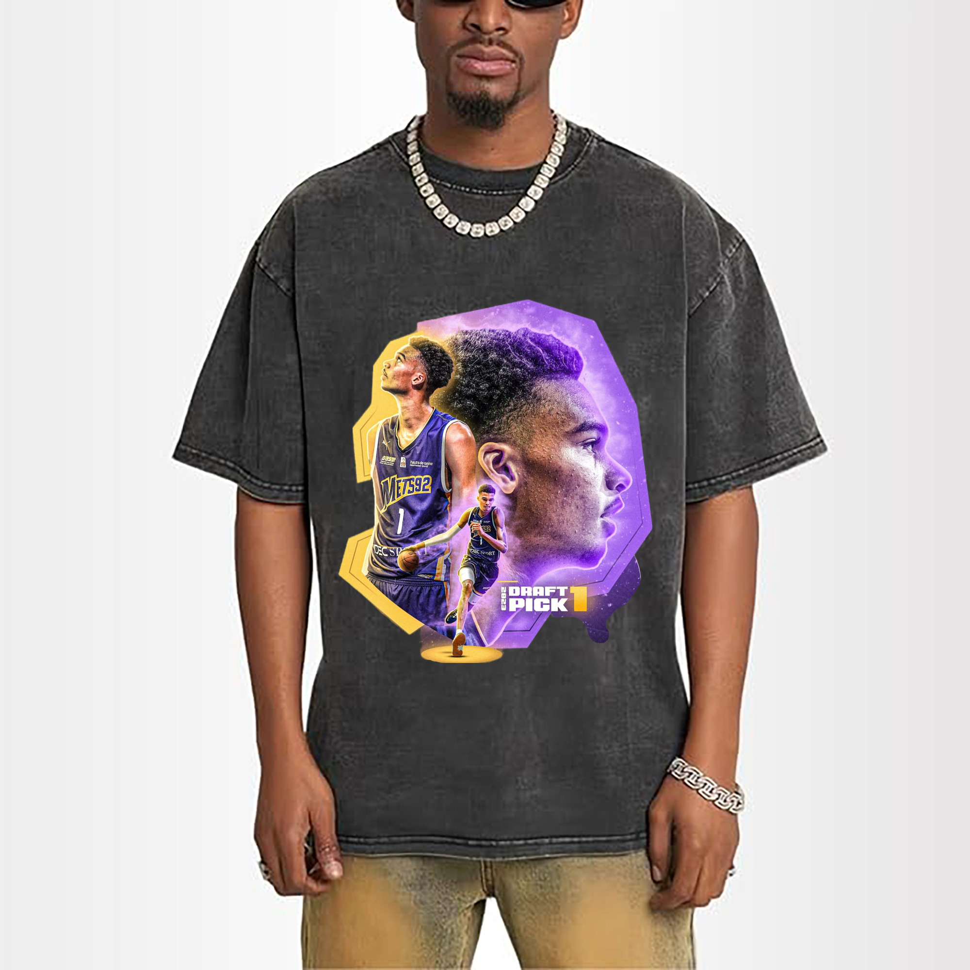 Victor Wembanyama Colored painting collage graphic T-shirt