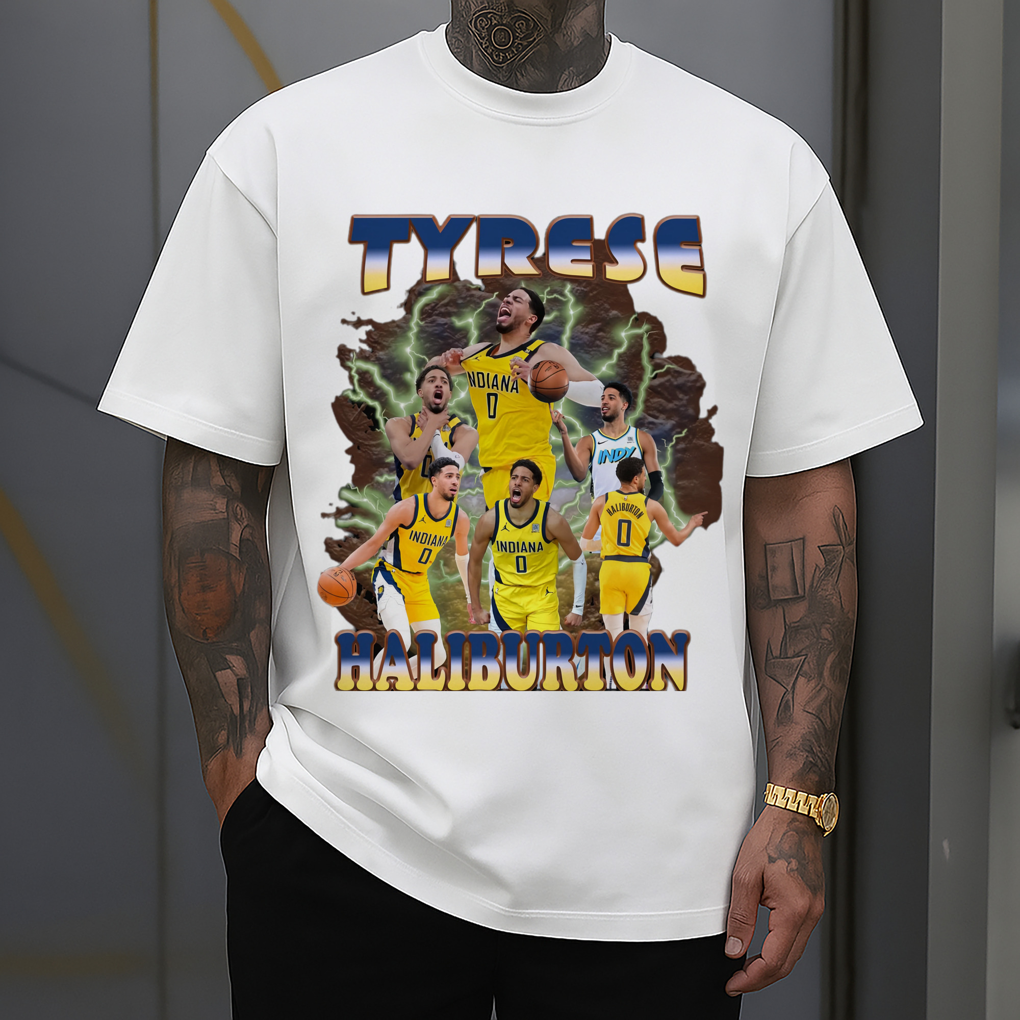 Tyrese Haliburton Indiana Pacers  collage style T‑shirt